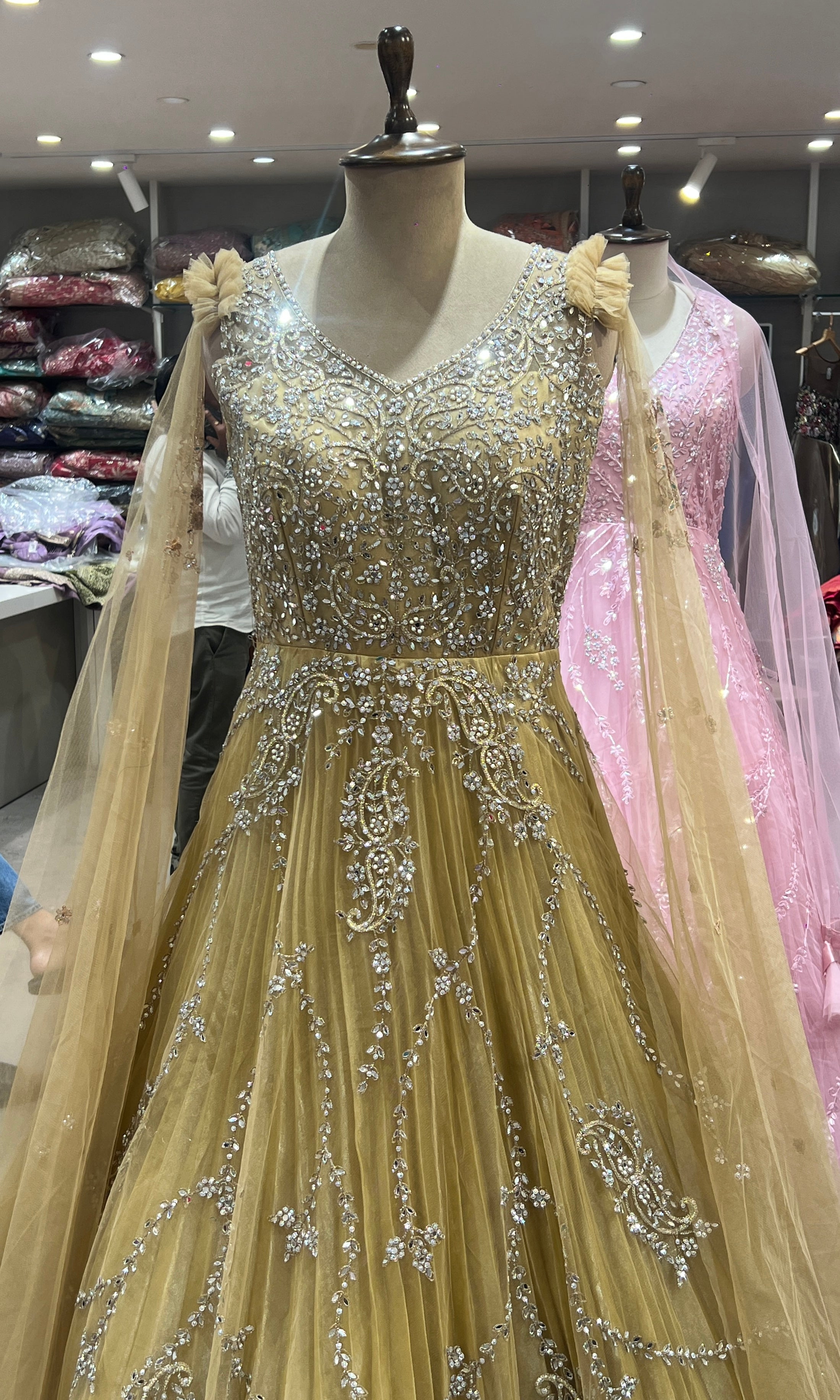 Light brown Crystal Embellished Gown
