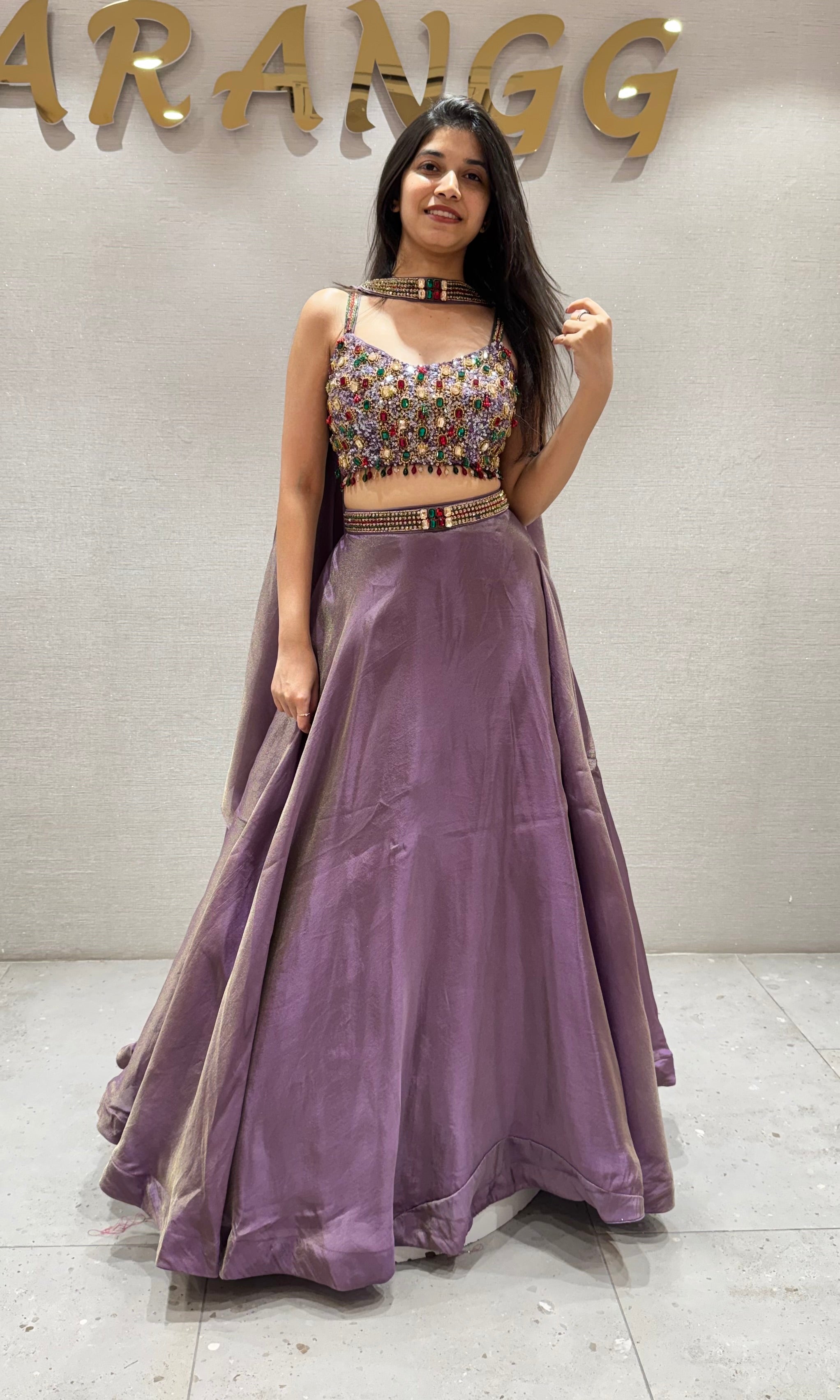 PURPLE Embroidered Crop Top lehenga