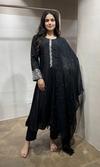 black Straight Kurta Set with Mirror Embroidery