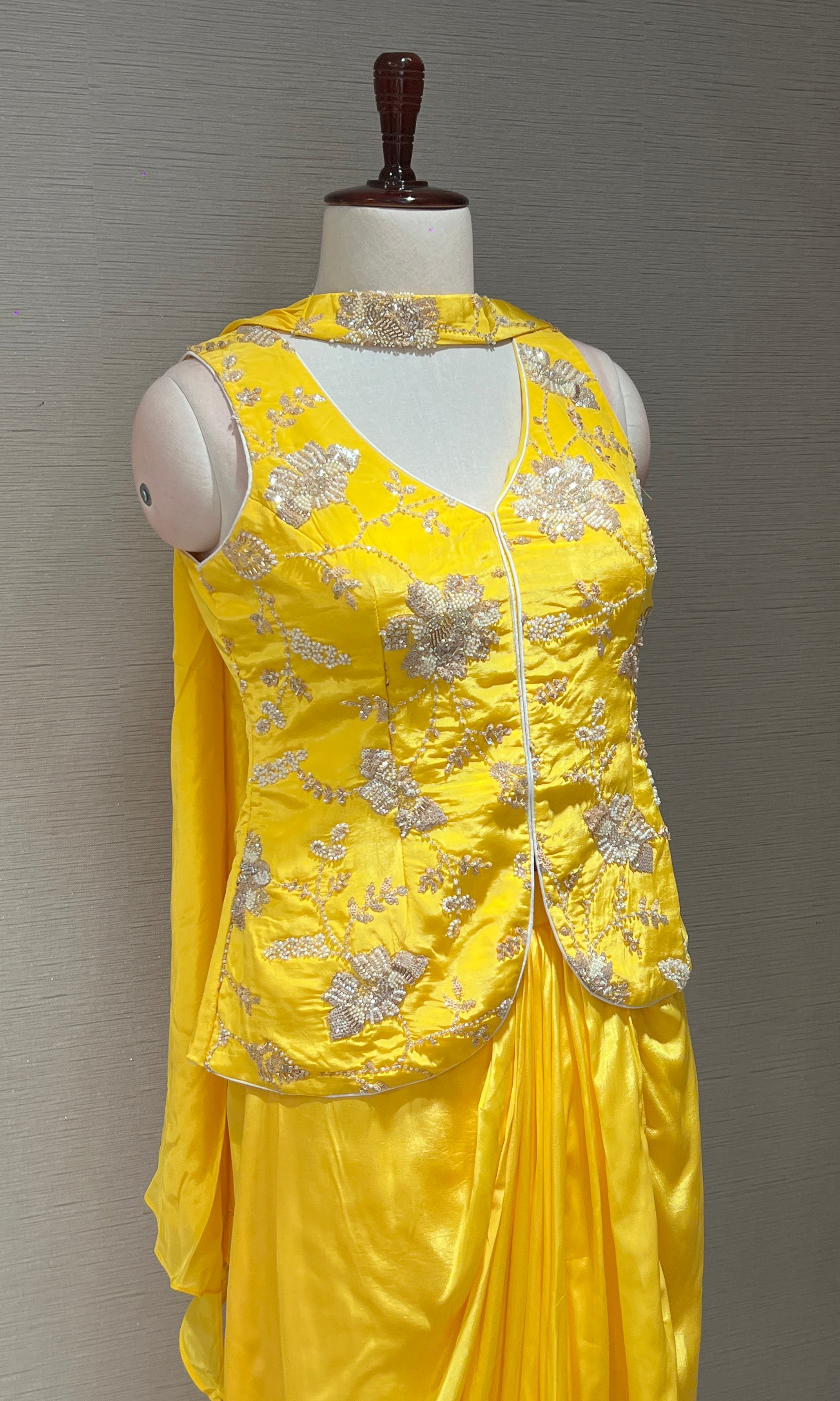 Sunshine Yellow Embroidered Jacket Dhoti Set