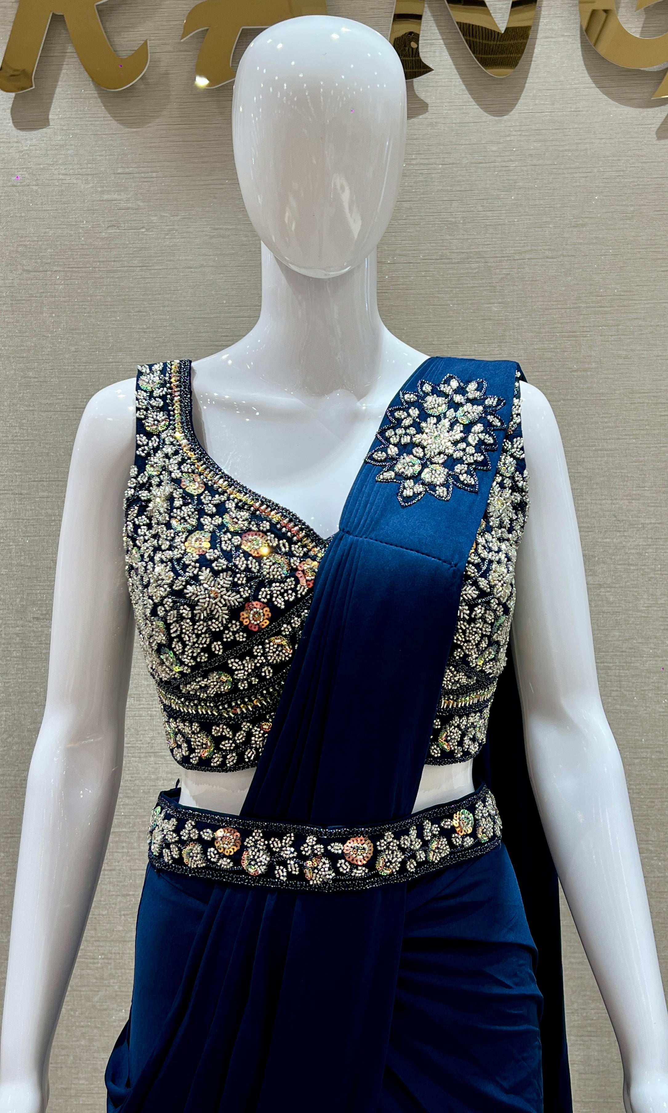 Blue one minute saree