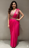 pink drape saree with embroiderY blouse & belt