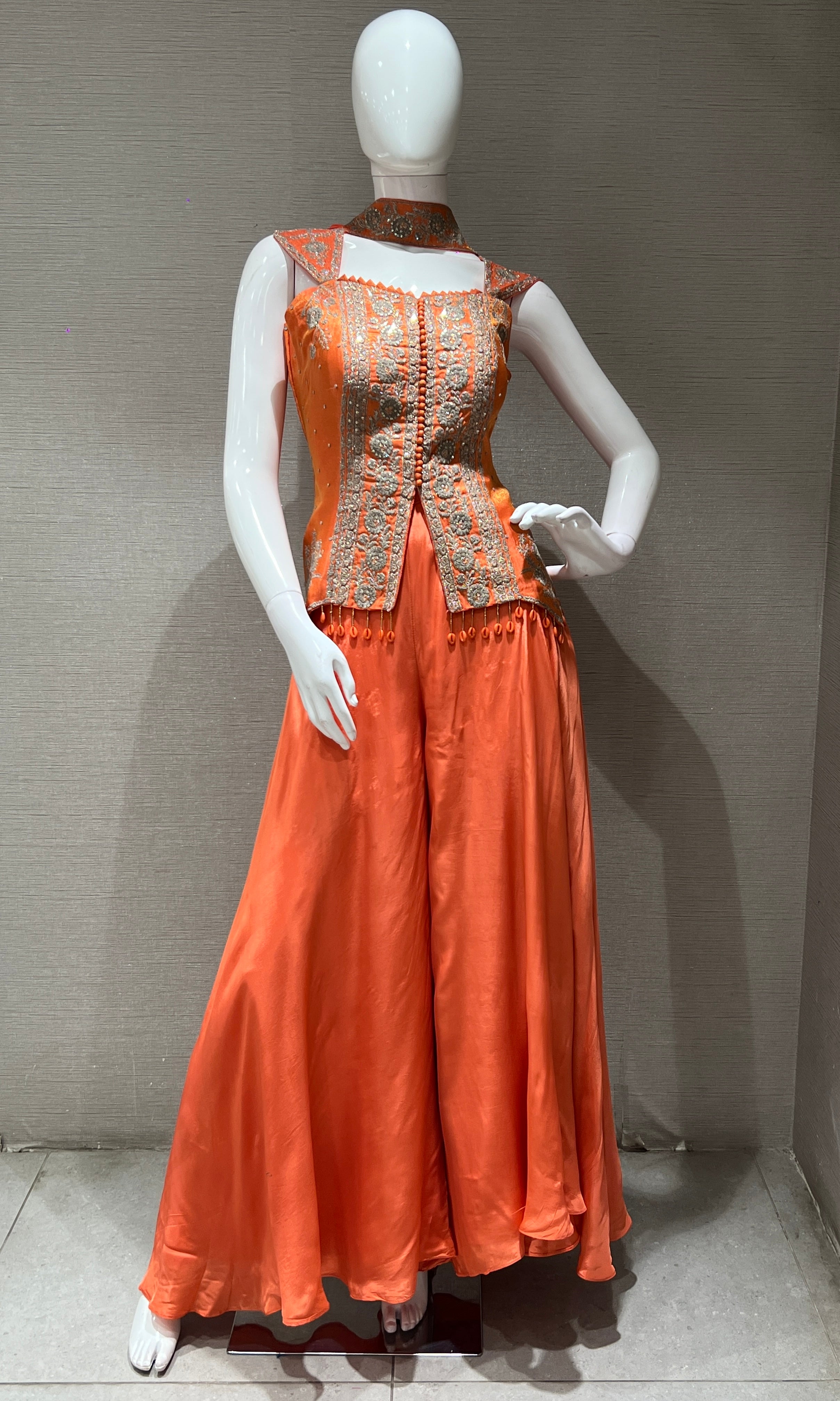 Orange Shimmer Tissue Palazzo SET