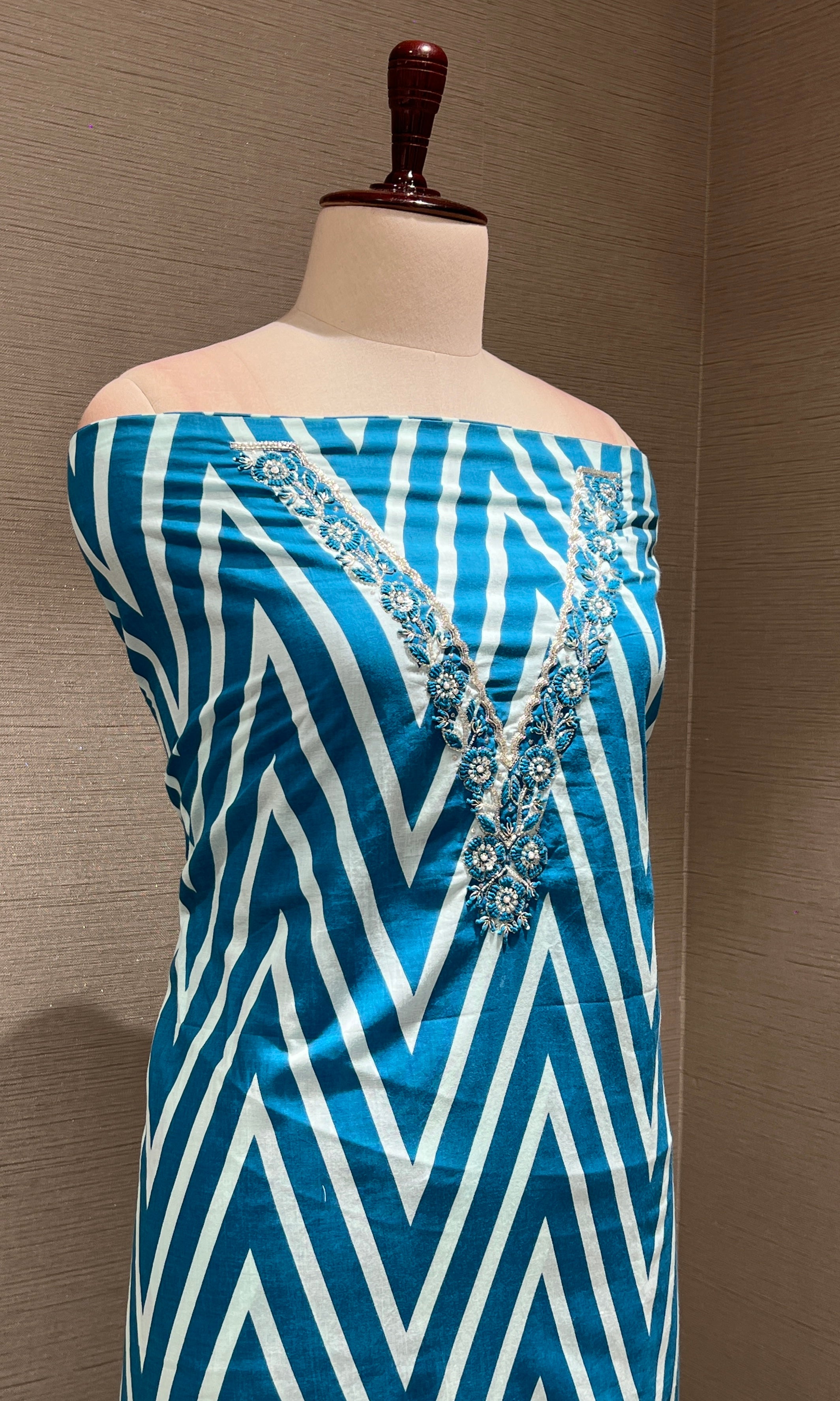 Blue floral dress material