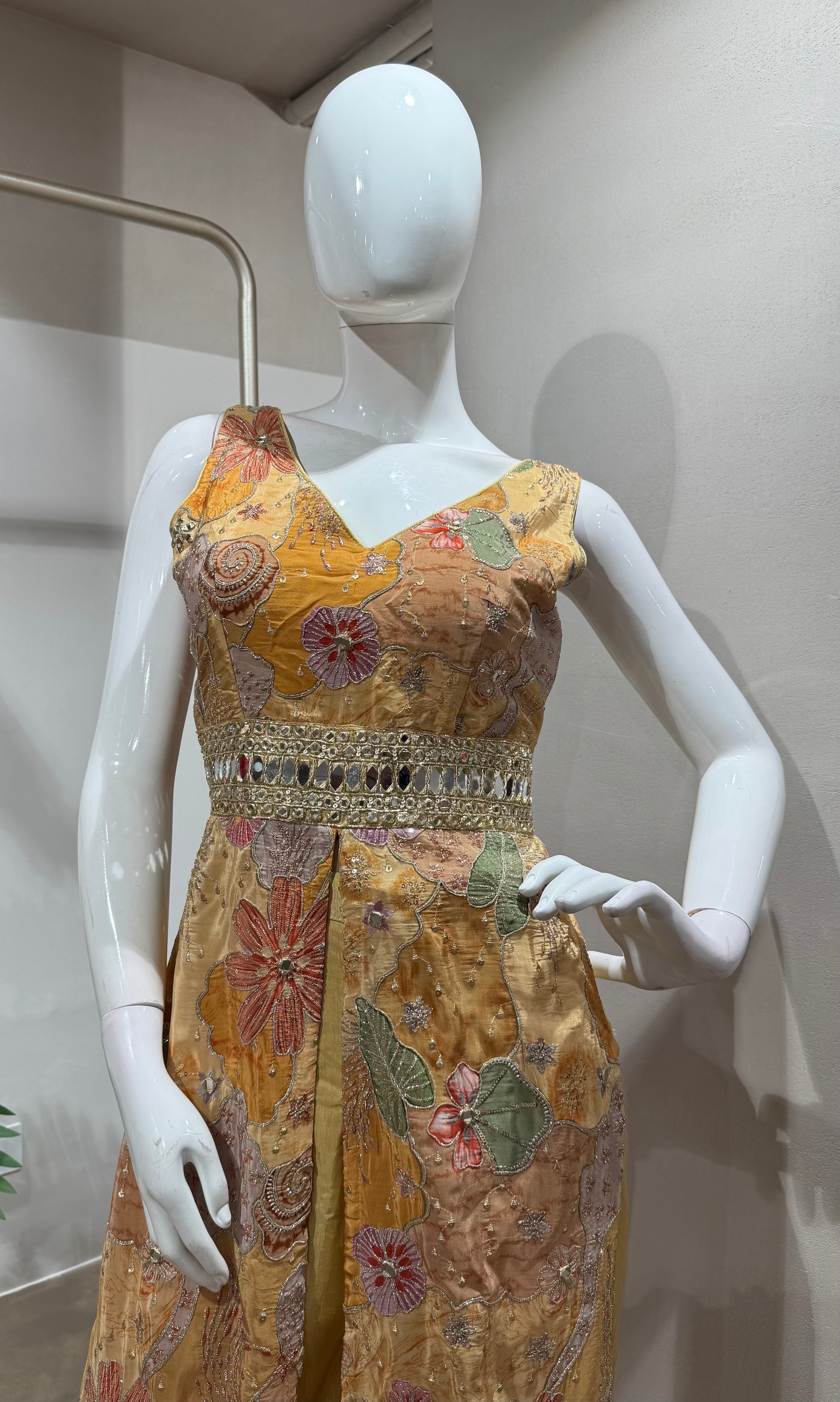 LIGHT YELLOW Georgette Shrug & Palazzo Set