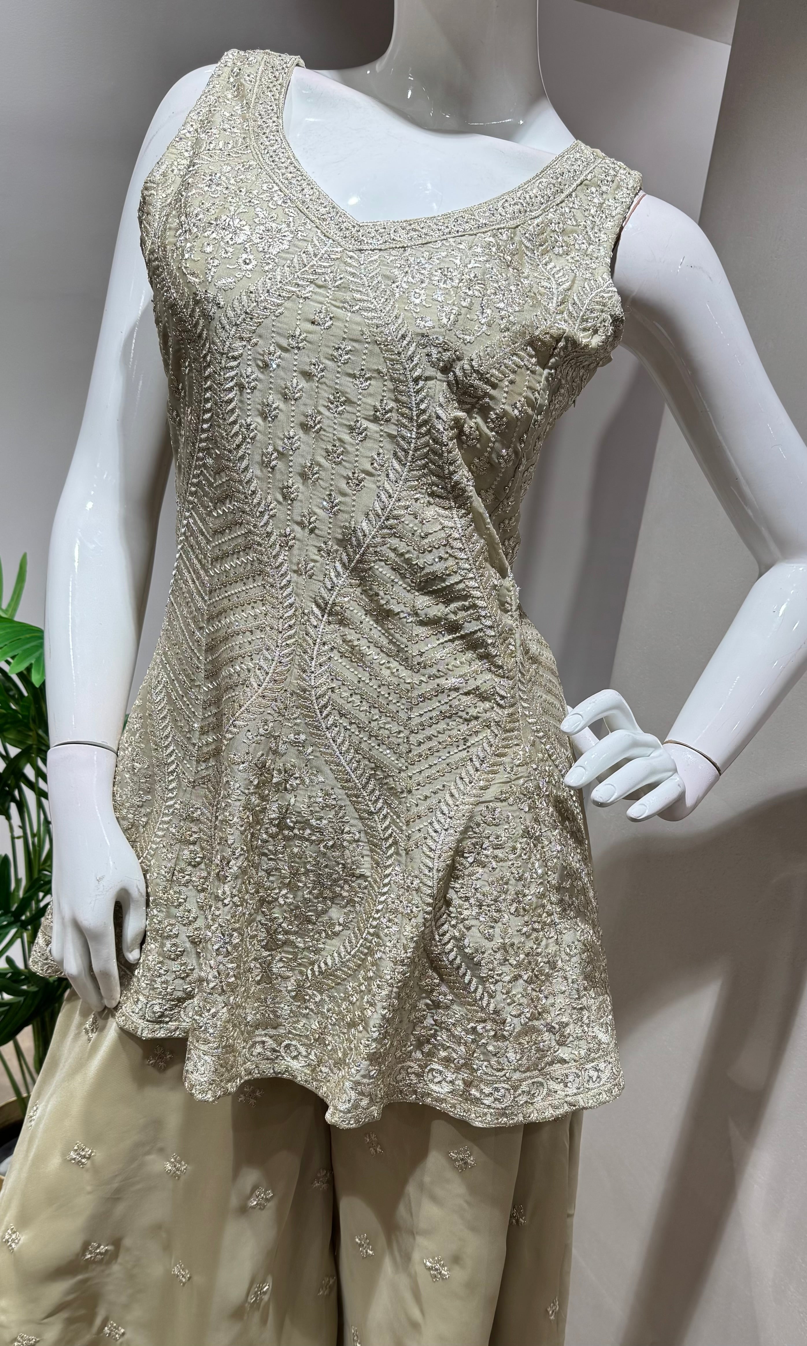 GREY Elegant Embroidery PALAZZO SET