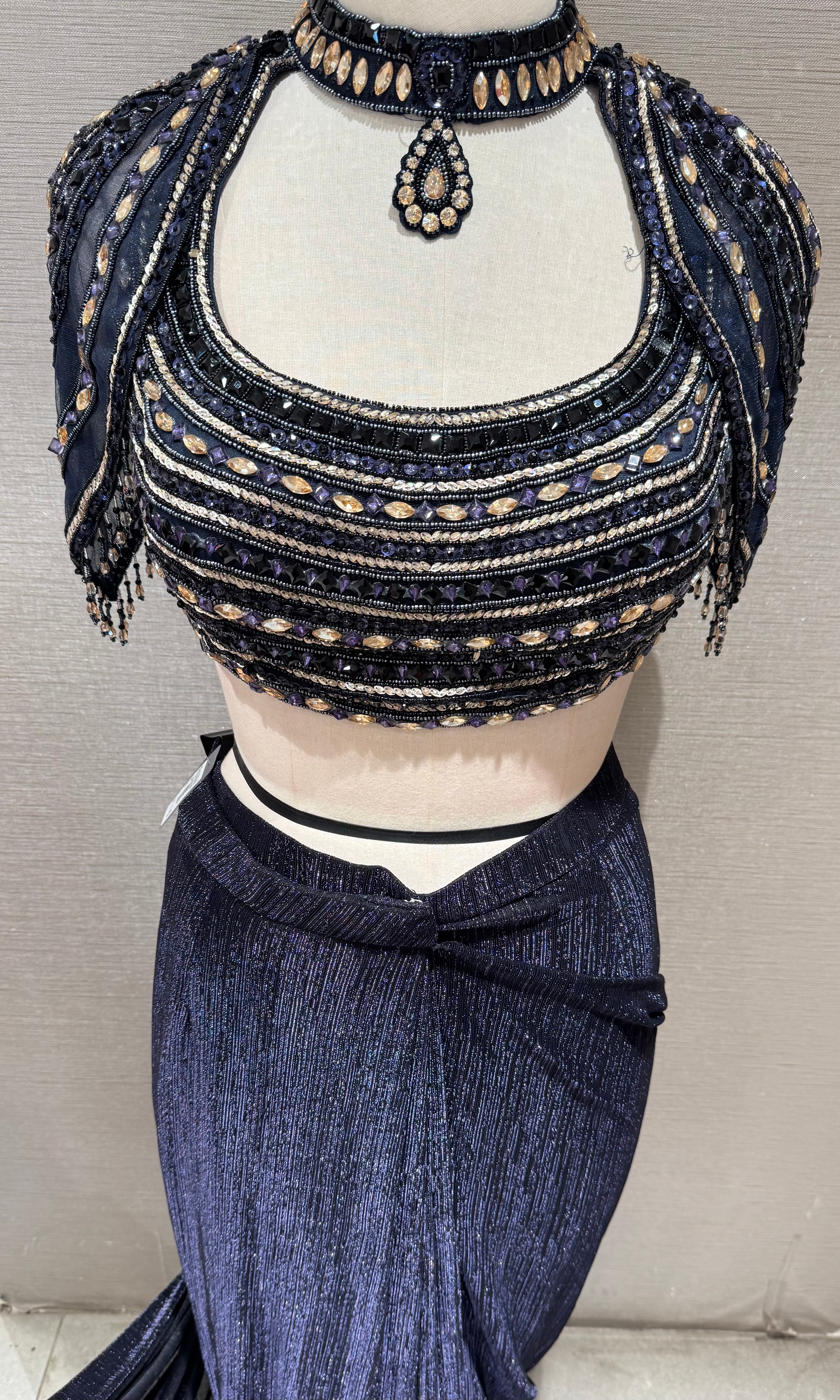 Blue Shimmer Saree and Silver Beaded Blouse Set
