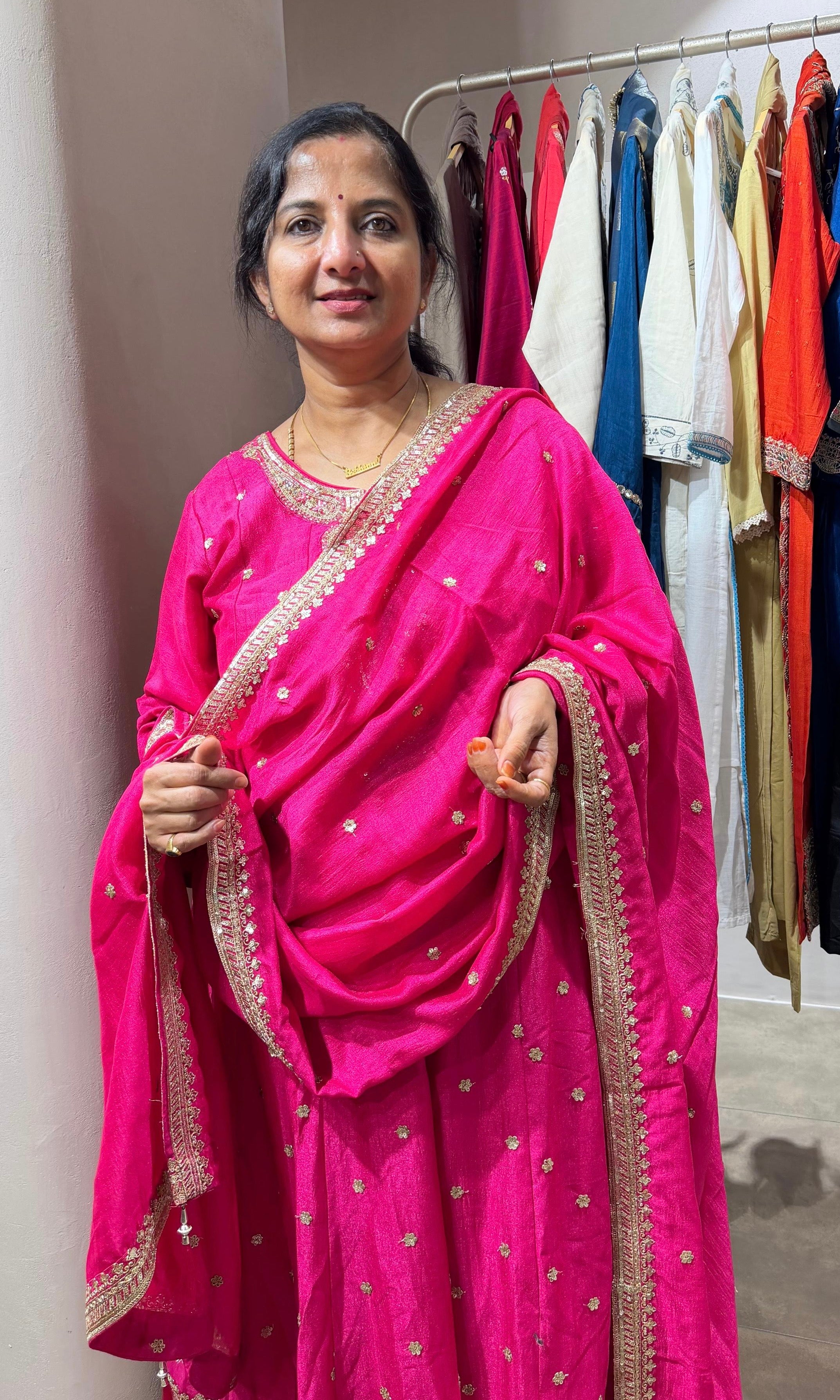 Pink Silk Embroidered Anarkali Set