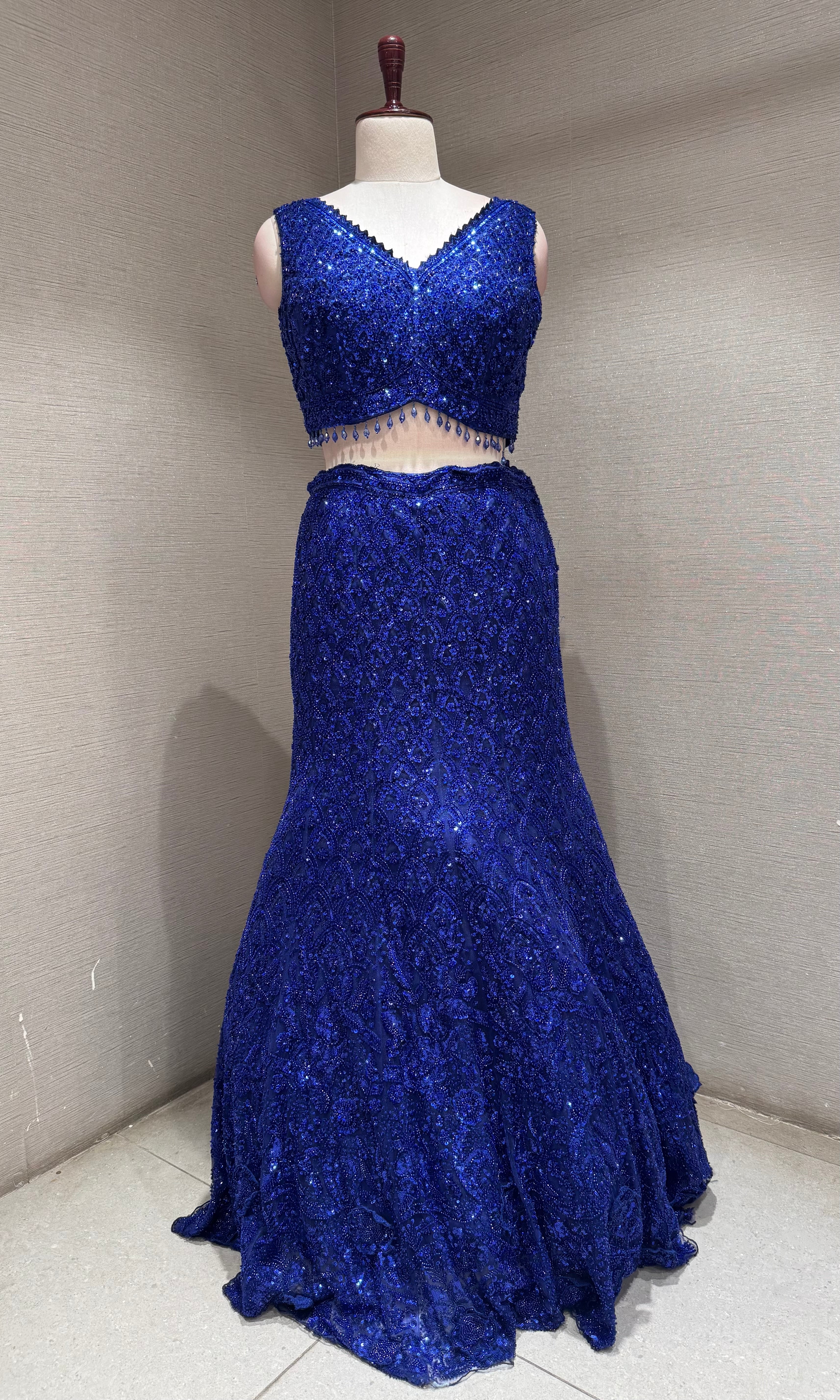 Royal Blue Fish Cut Sequined Lehenga Choli Set