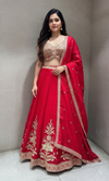 Bright Rani silk lehenga set with gold embroidery