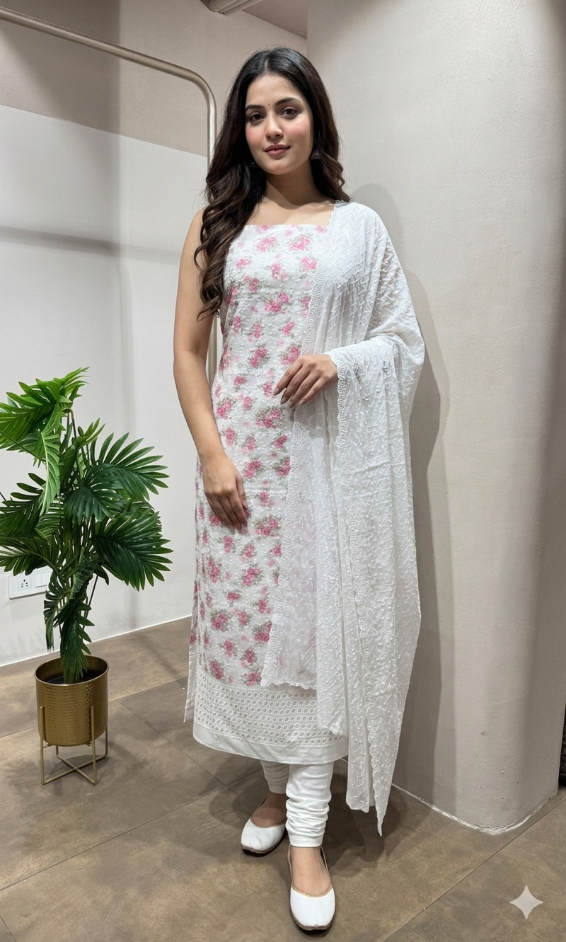 PINK Chikankari DRESS MATERIAL