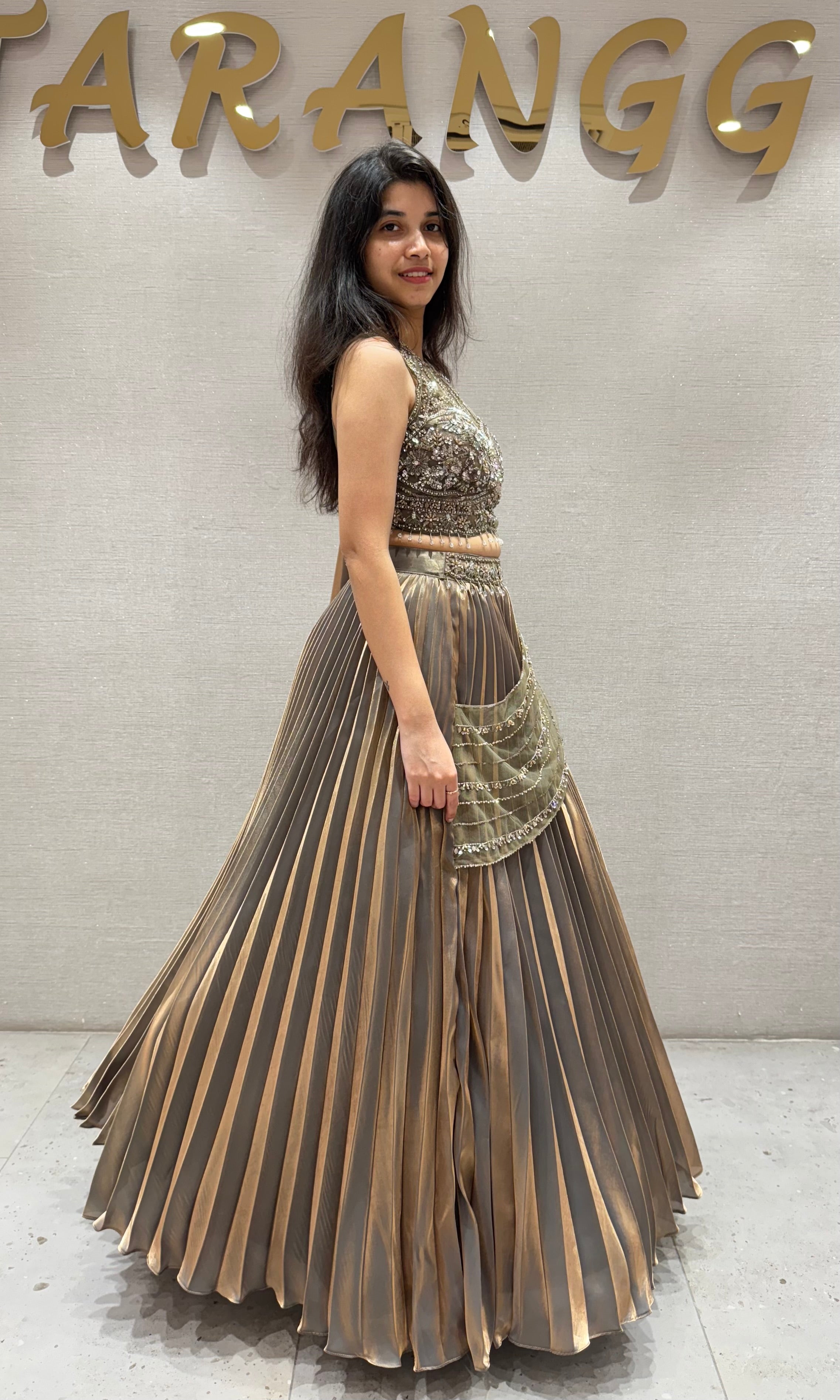 Green GLOW Lehenga WITH HALTER NECK BLOUSE