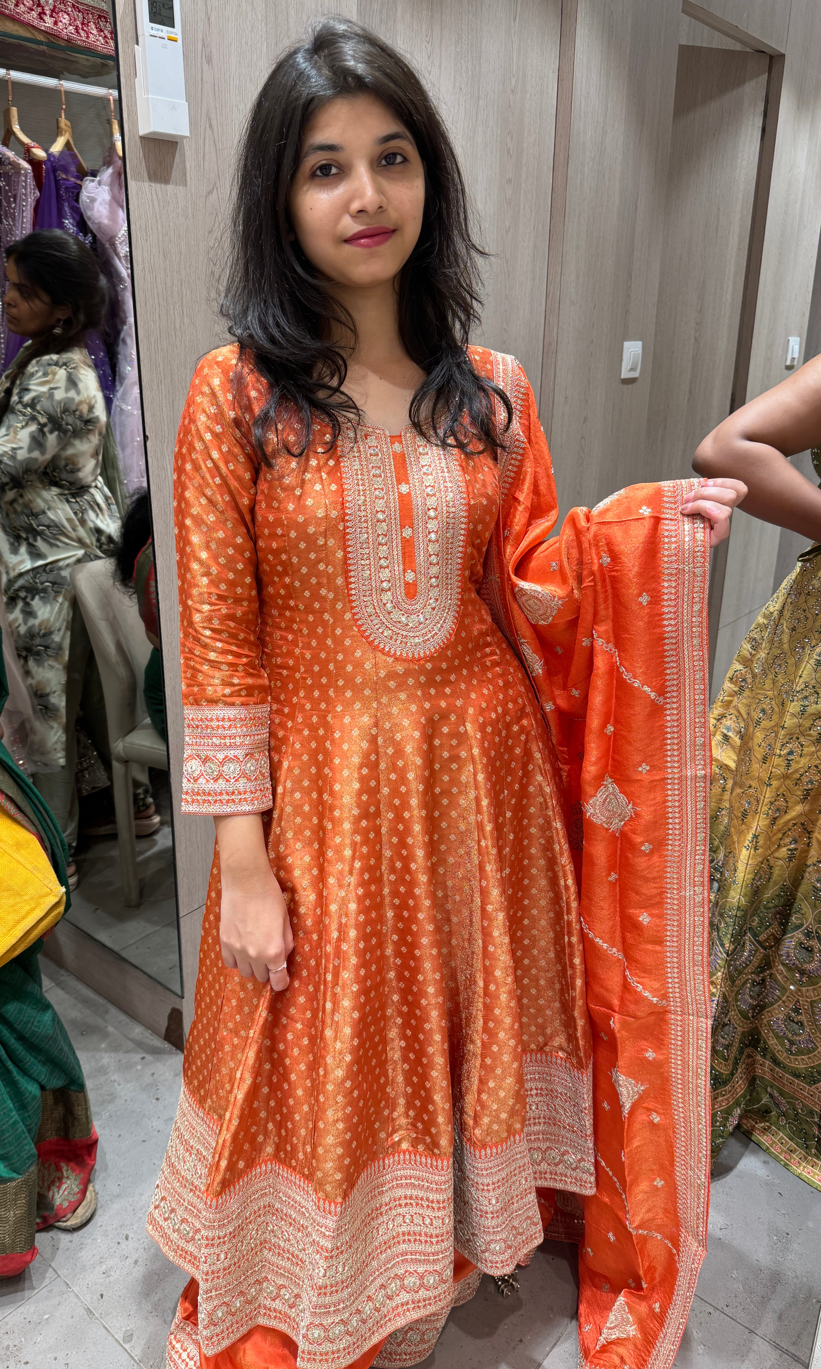 Orange Anarkali with Palazzo pants