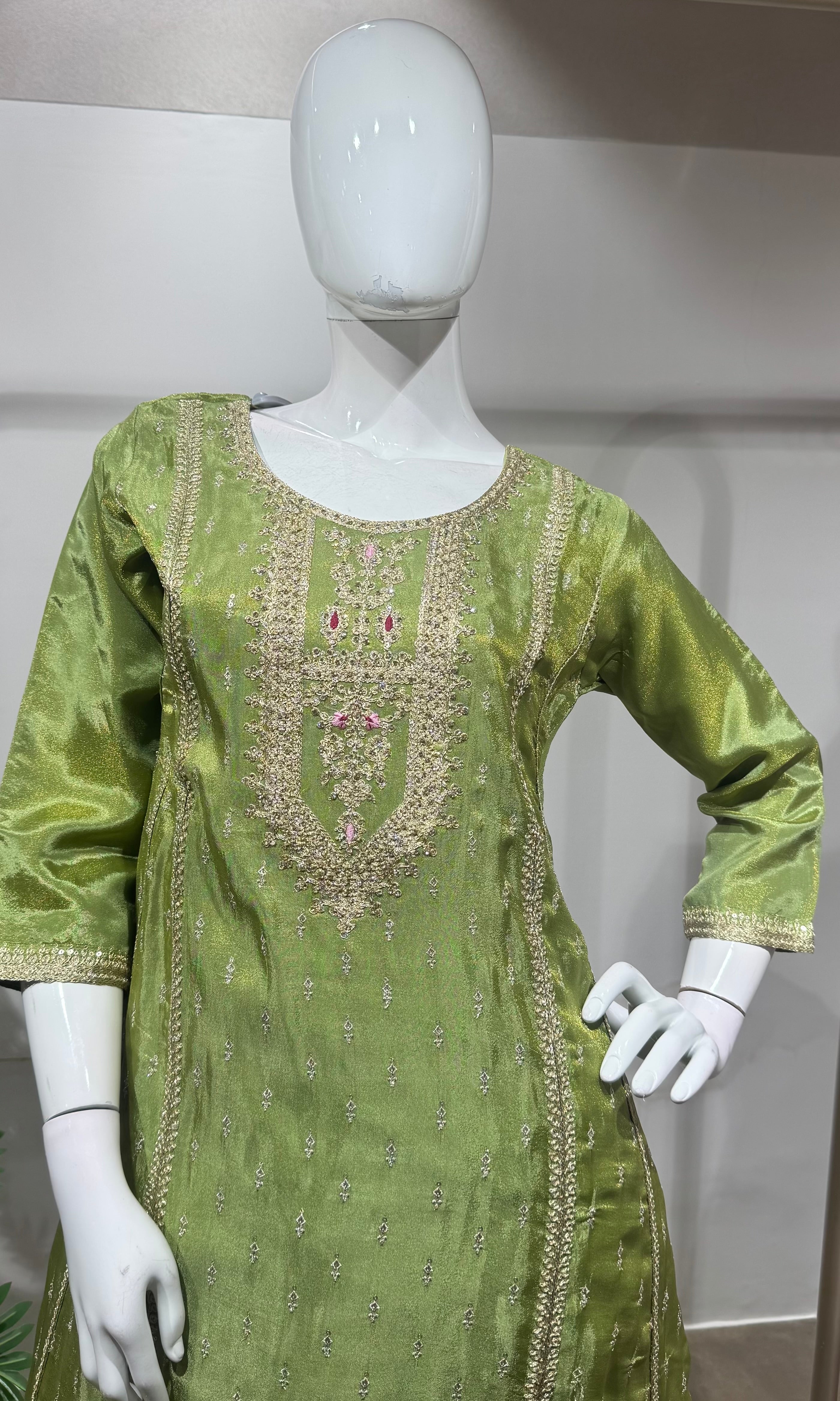 Green Regal Gold Zari Silk KURTA SET