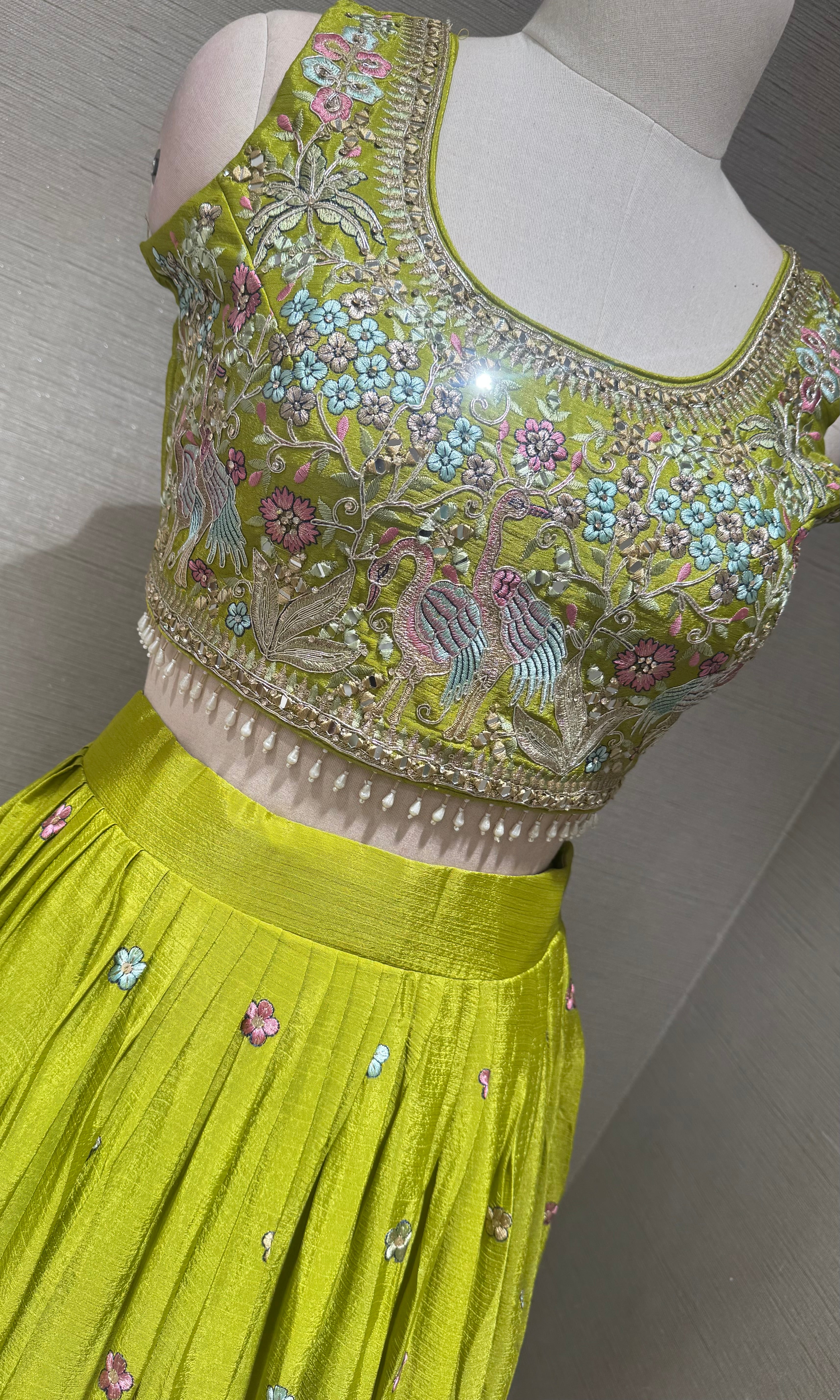 Green Tissue silk Forest Floral Lehenga set
