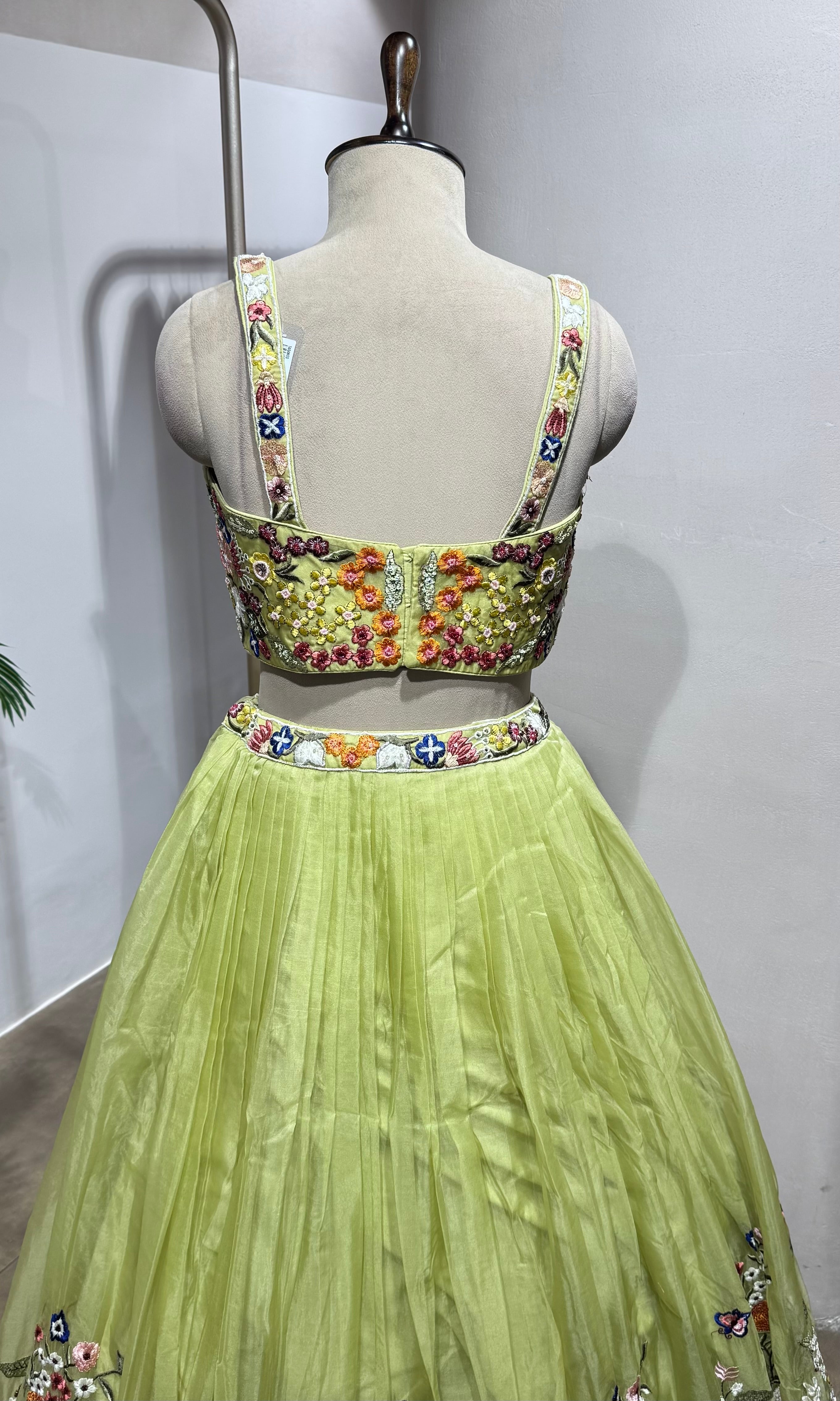Green floral embroidered lehenga set
