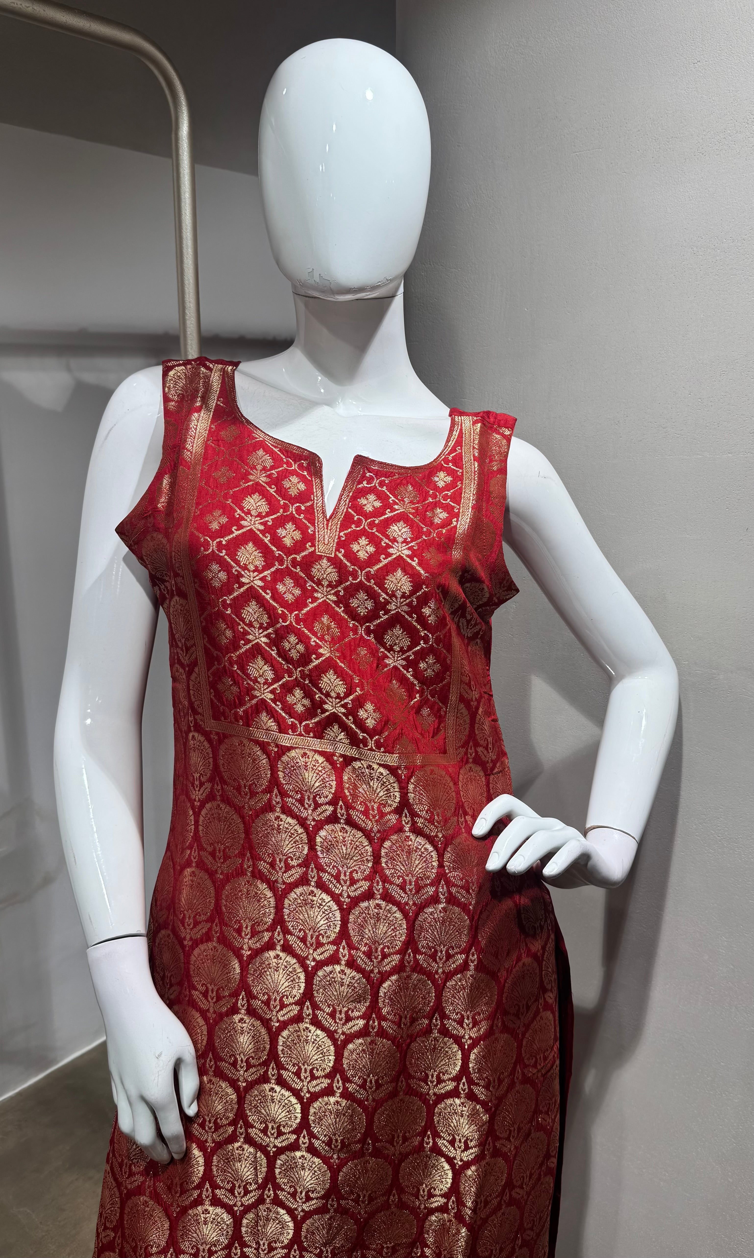 Rust golden banarasi kurta set