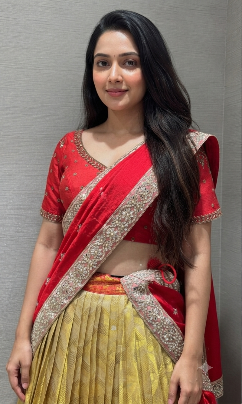 Red and gold banarasi pattu lehenga set