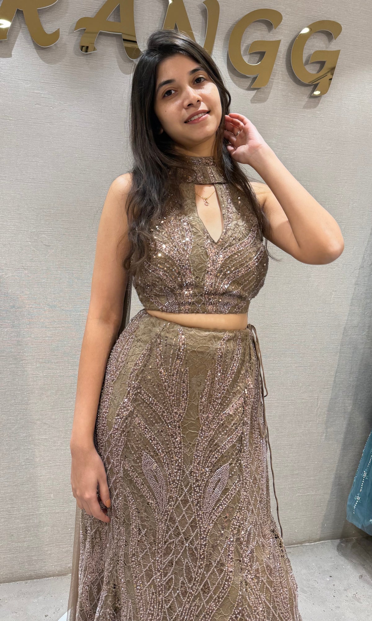 Glamour Gold Sequinned Fish-Cut Lehenga Set