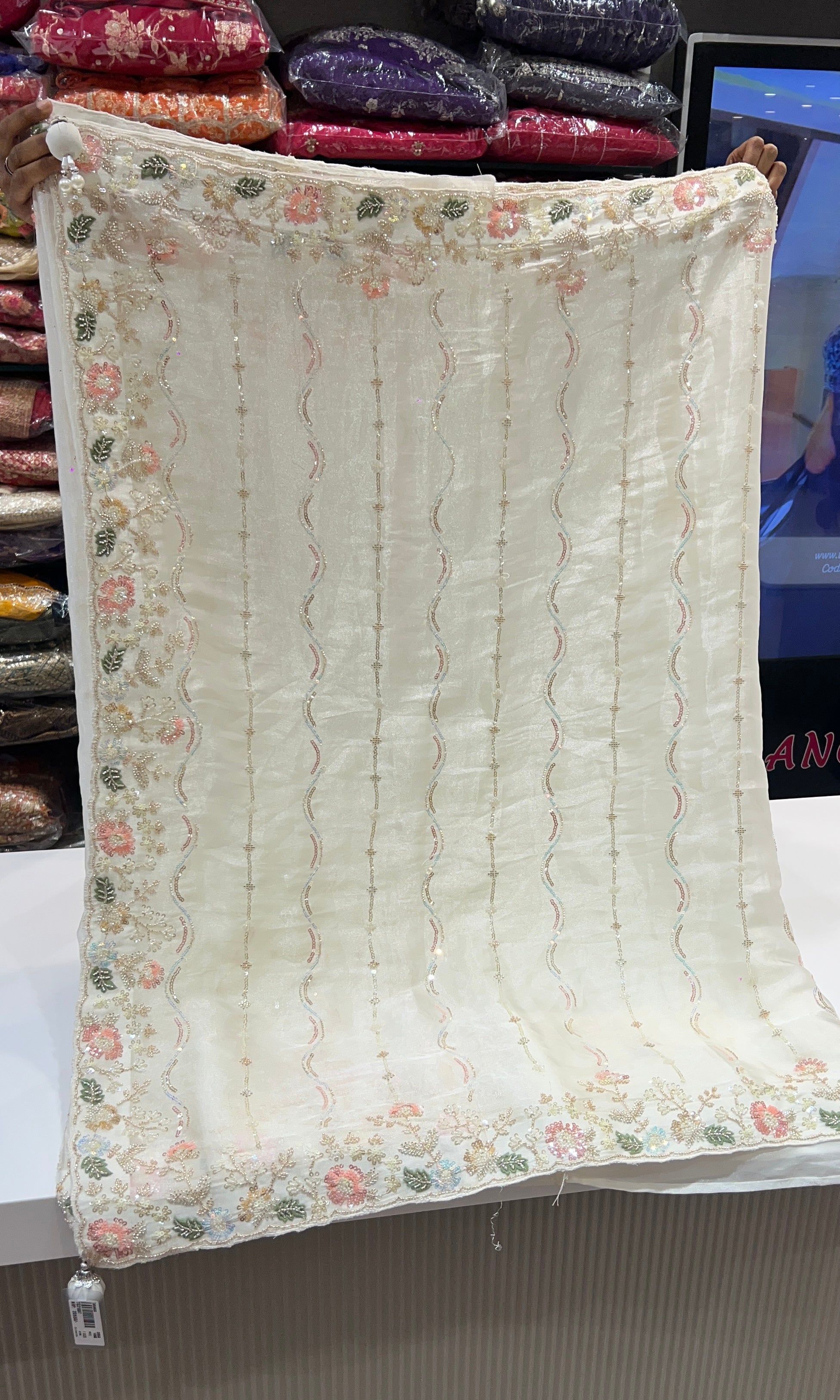 White saree with ready blouse