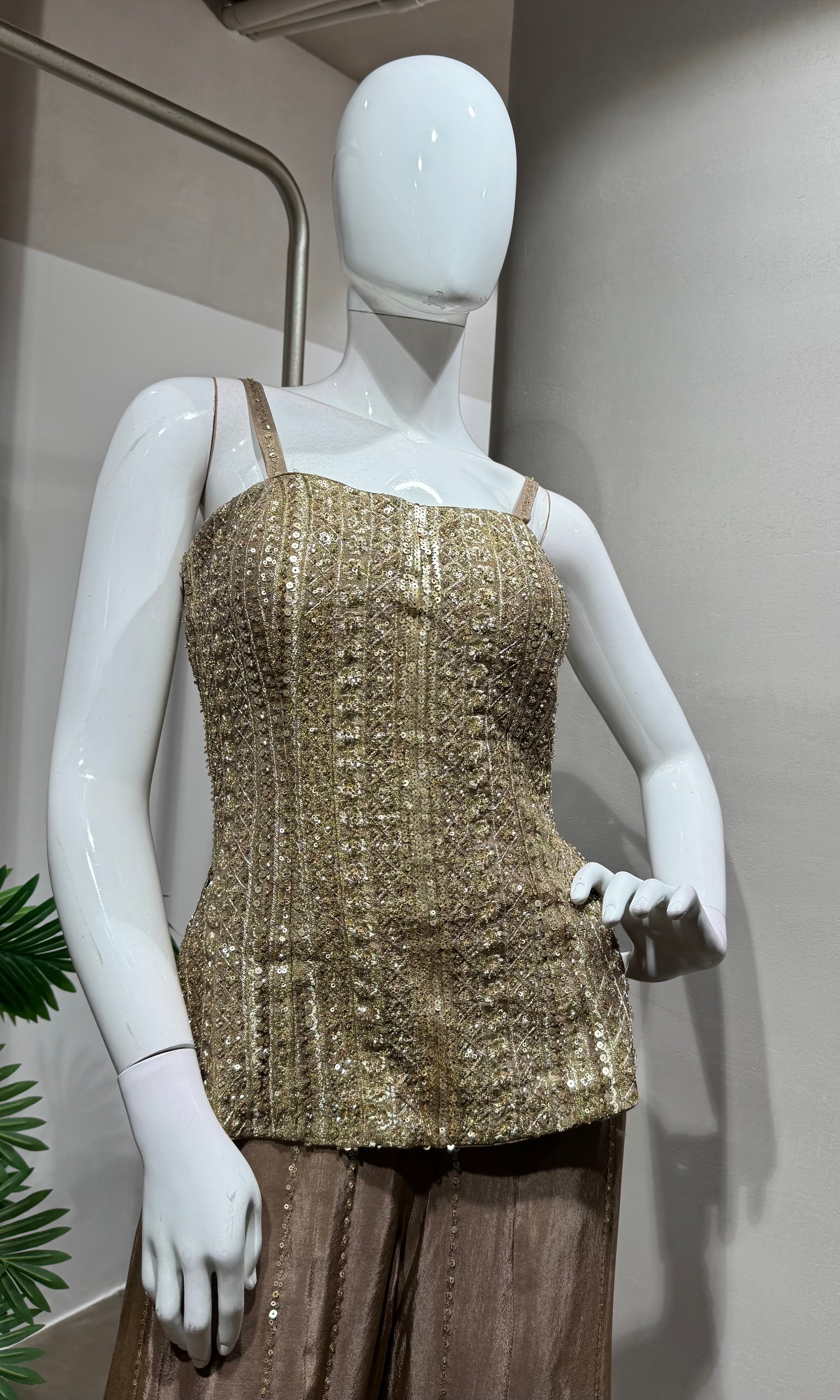 gold mirror work embroidered sharara set