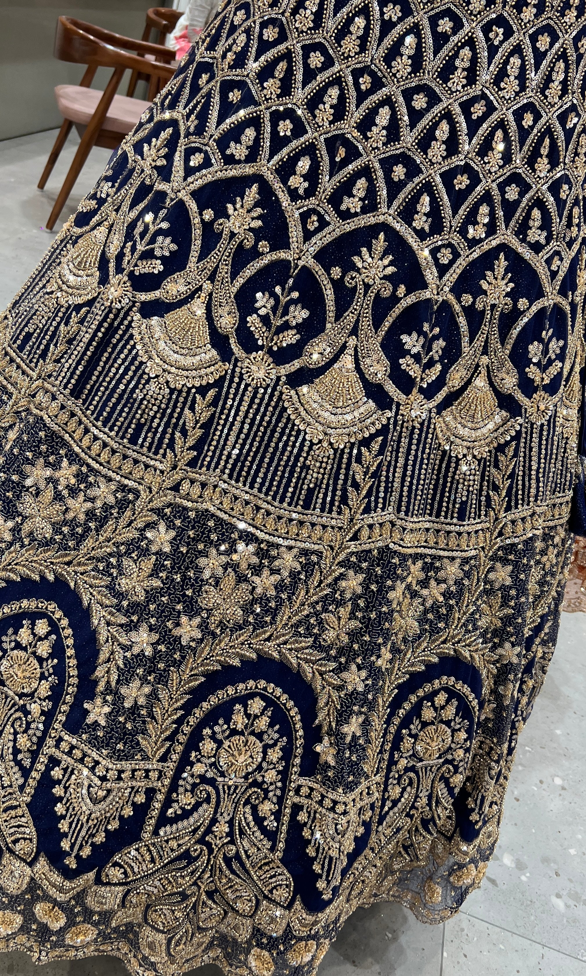 Navy blue GOLDEN EMBROIDERY lehanga