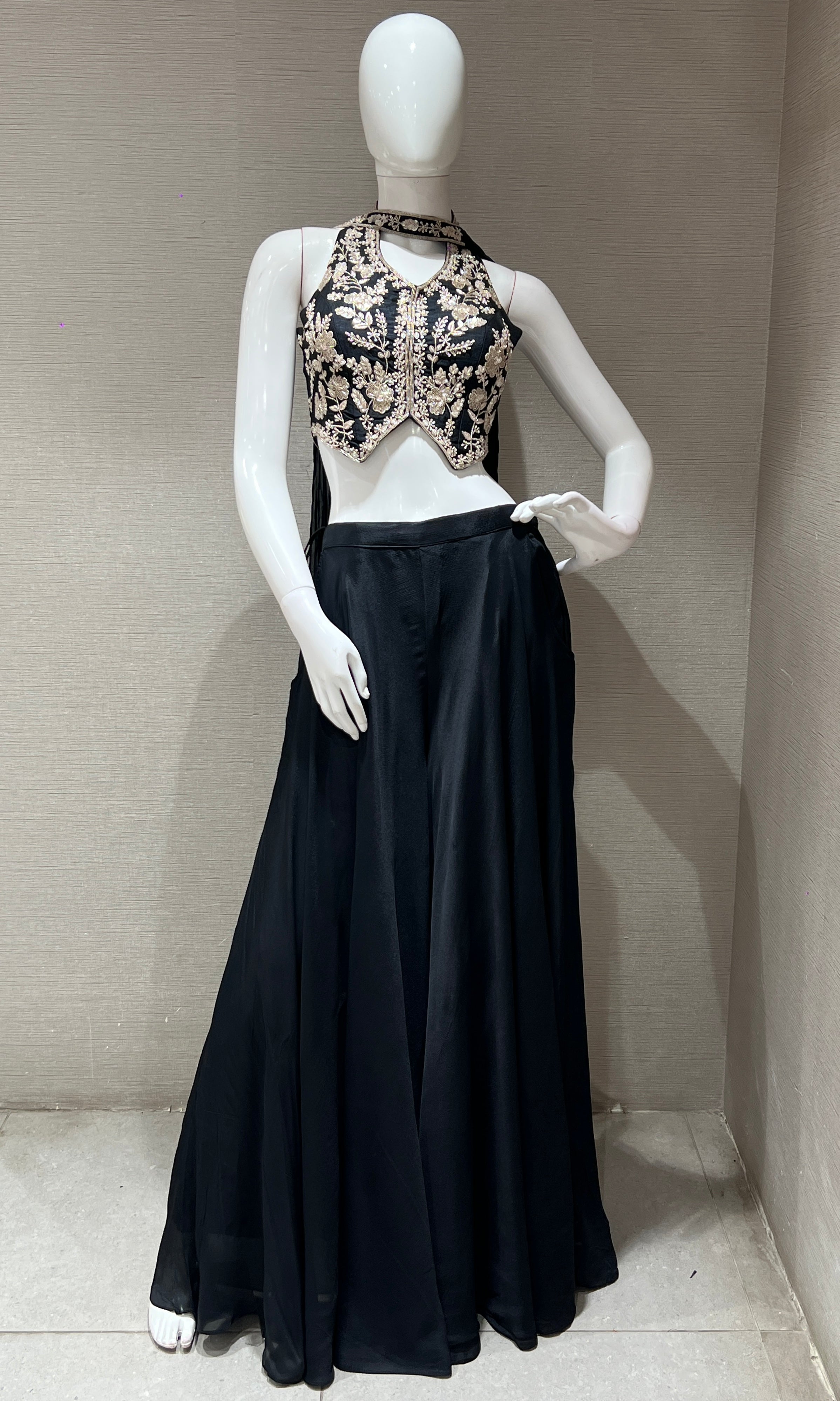 Black and Gold Halter Neck Palazzo set