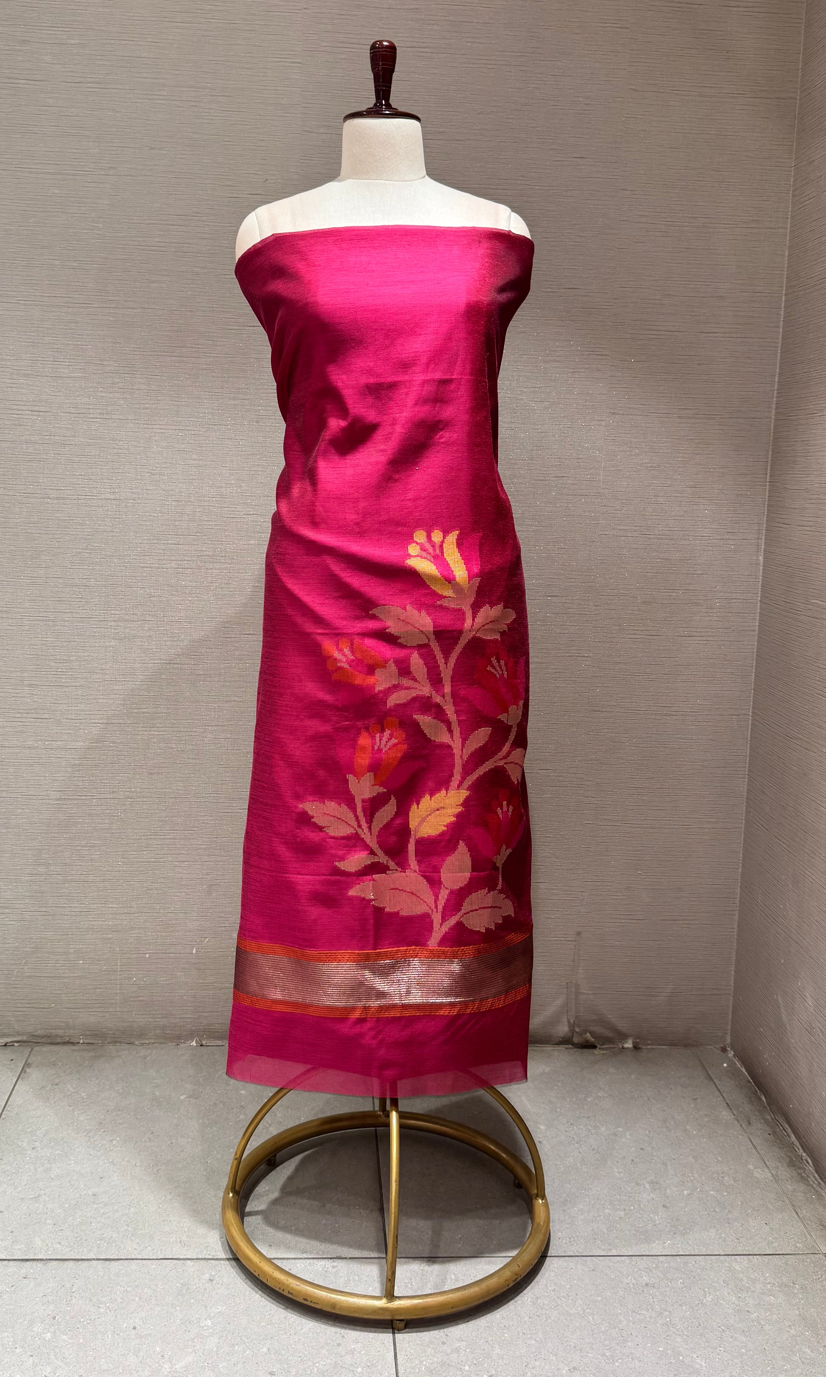Maroon Magenta Silk-Blend with Floral dress material