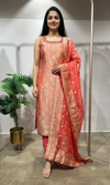 Peach Banarasi embroidered kurta set