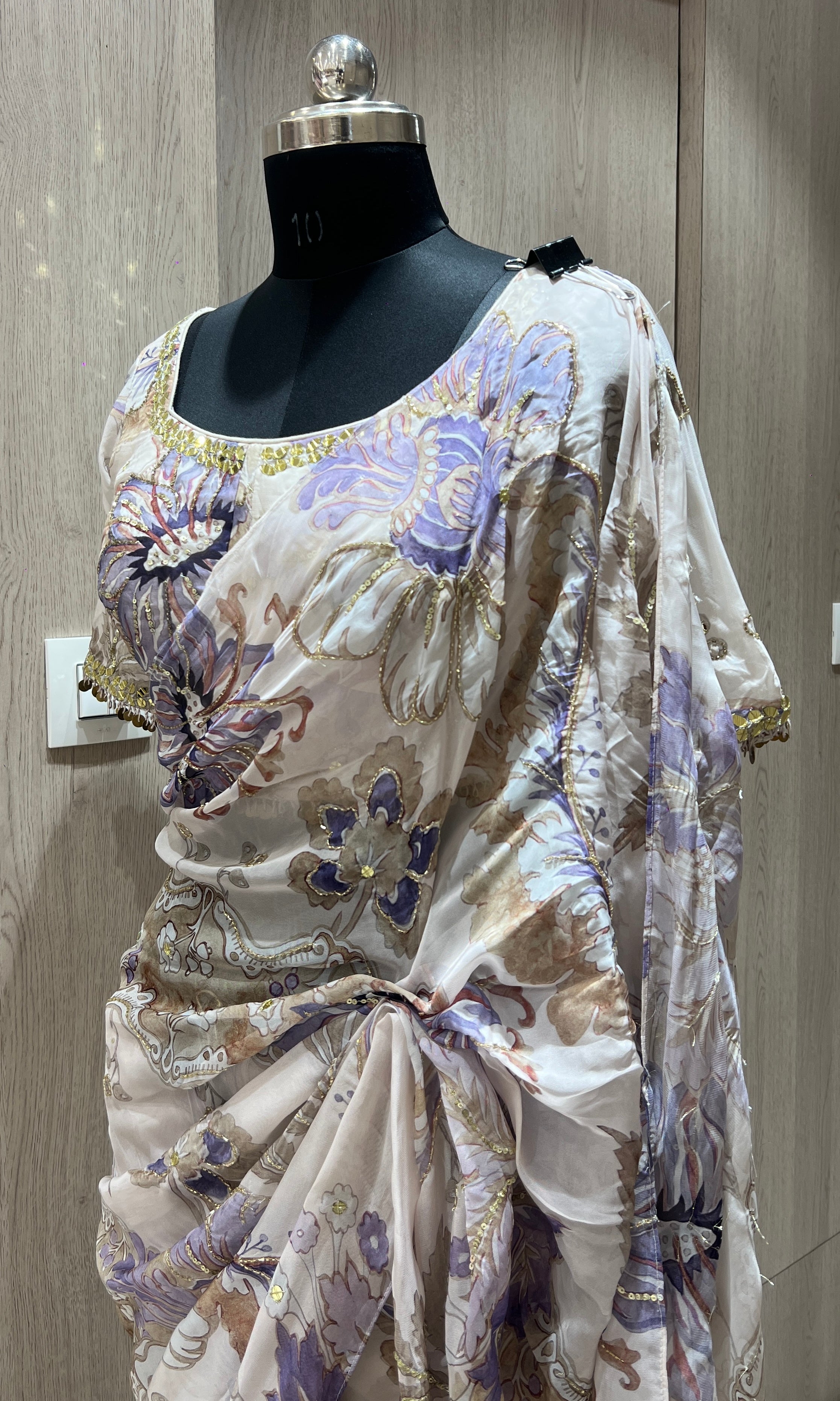 Grey saree with ready blouse