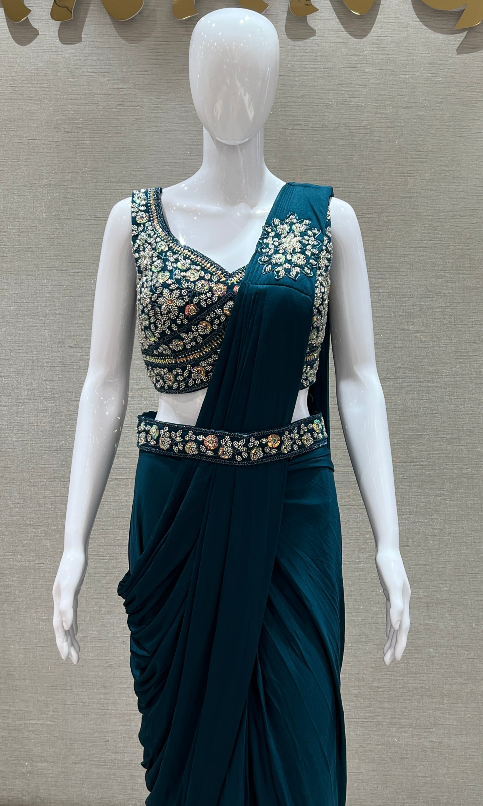 Sea green one minute saree