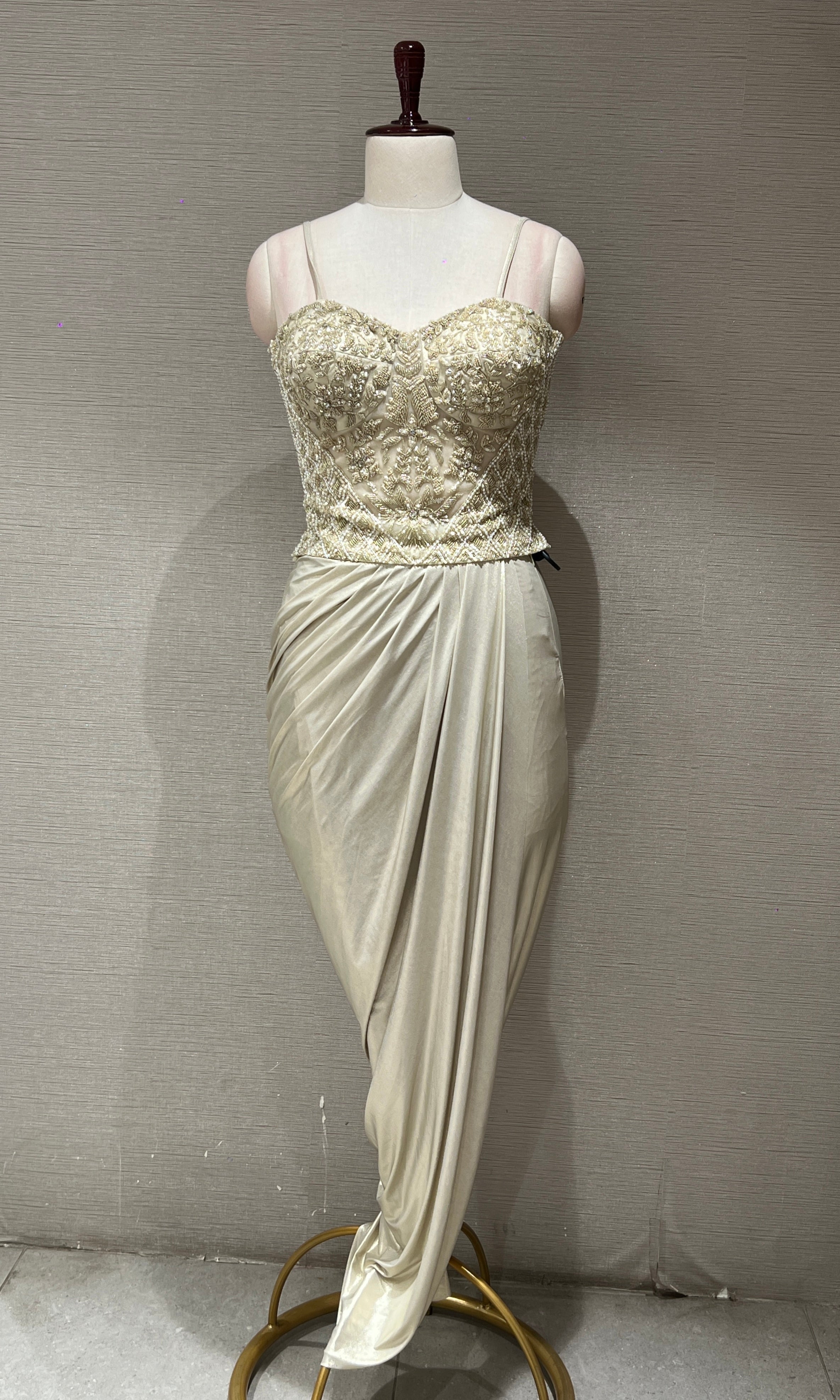 Ivory cape skirt With Sequin and Pearl Blouse