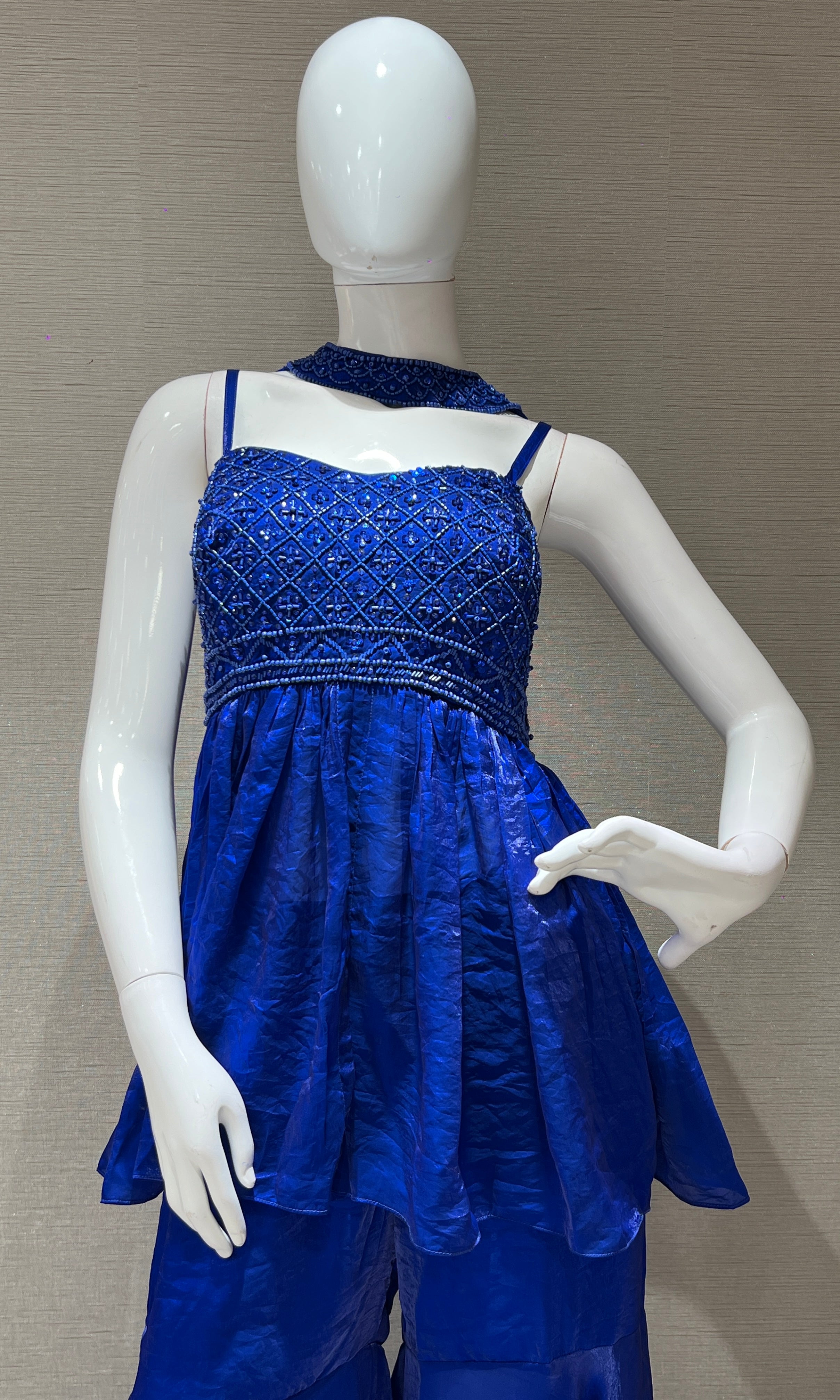 metallic Blue sharara set with peplum top