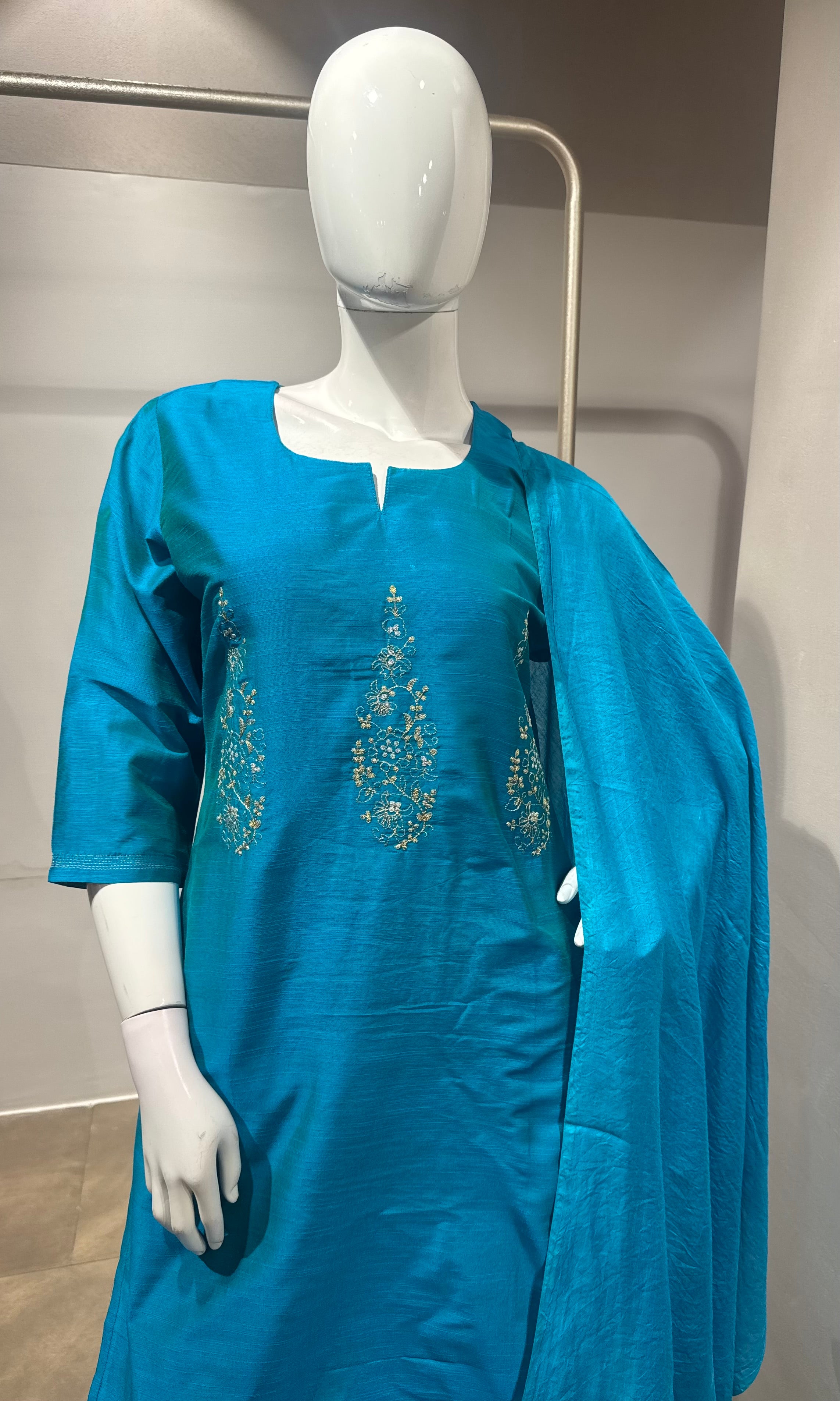 Rama Blue Straight Salwar Kurta Set with Dupatta
