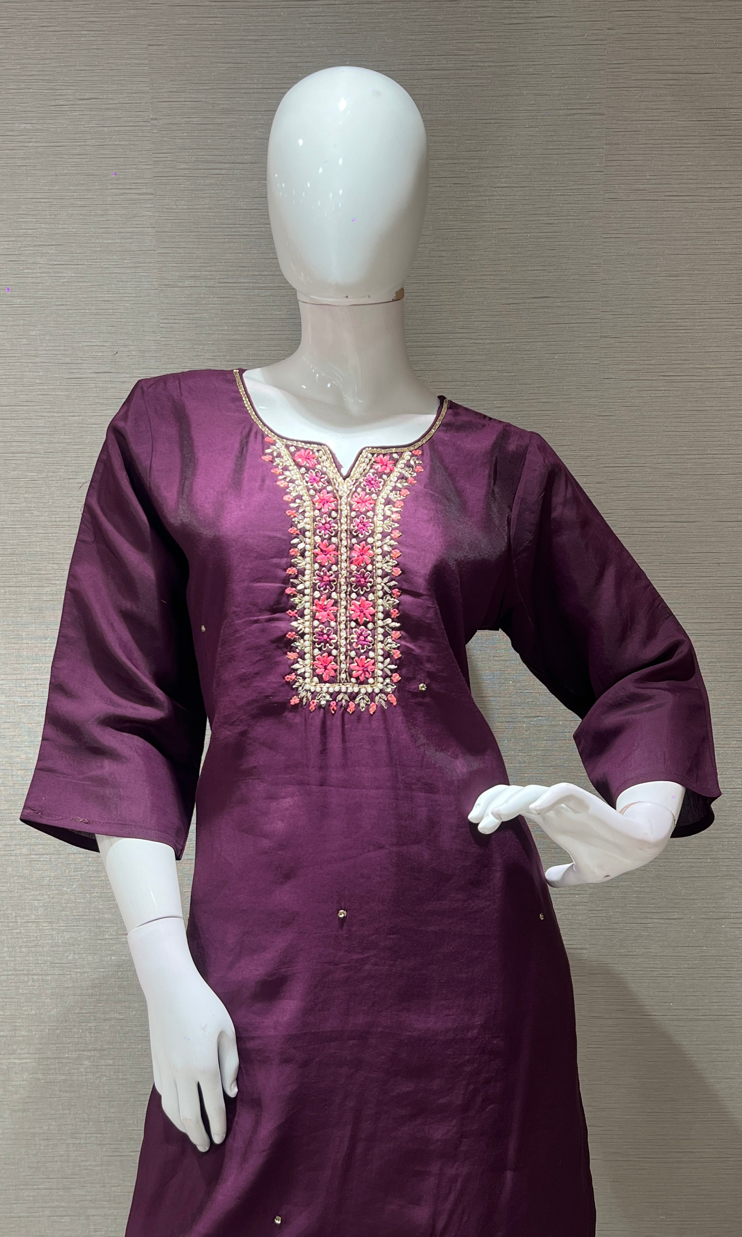 WINE EMBROIDERED KURTA SET