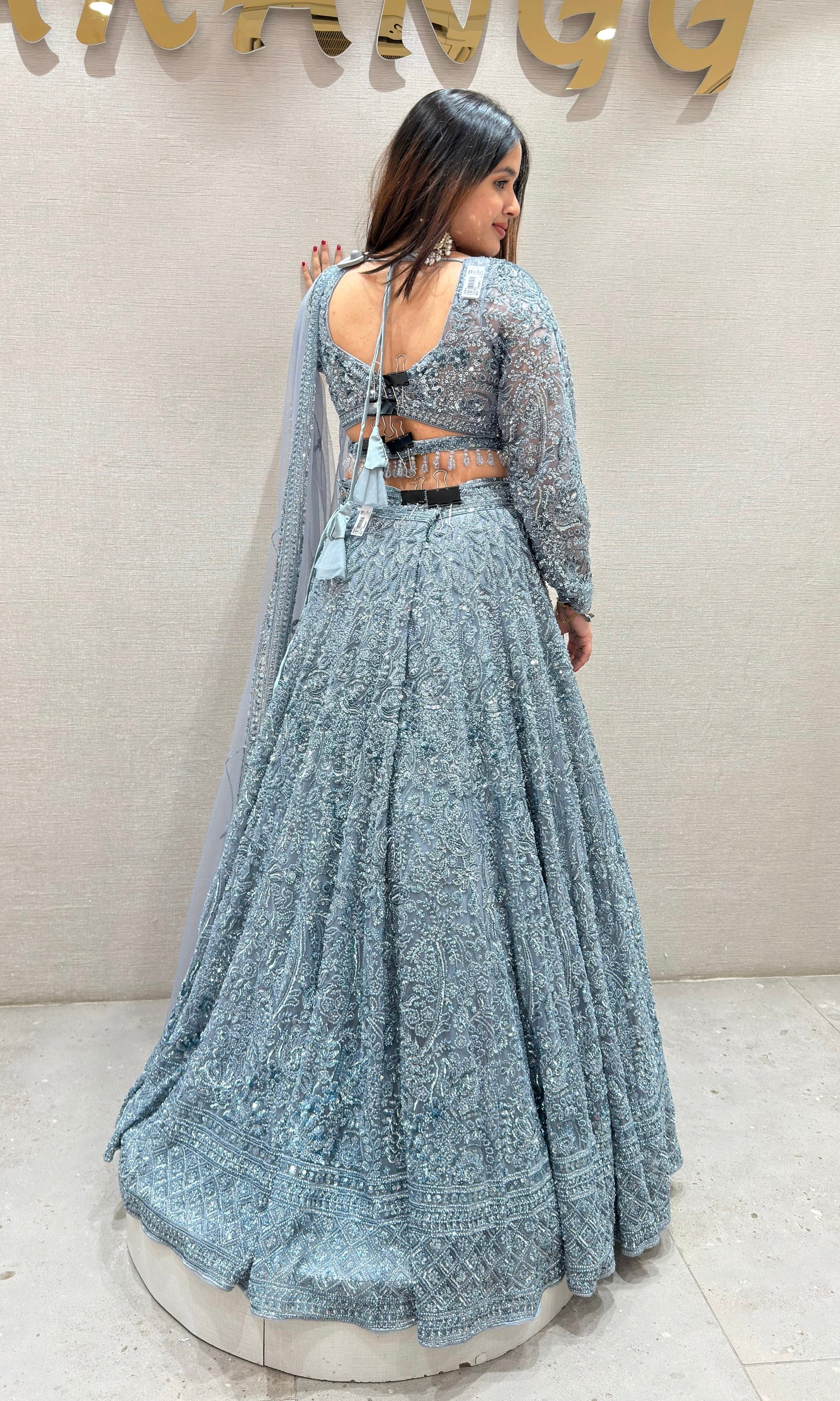 Light blue SOFT NET EMBROIDERED Lehenga