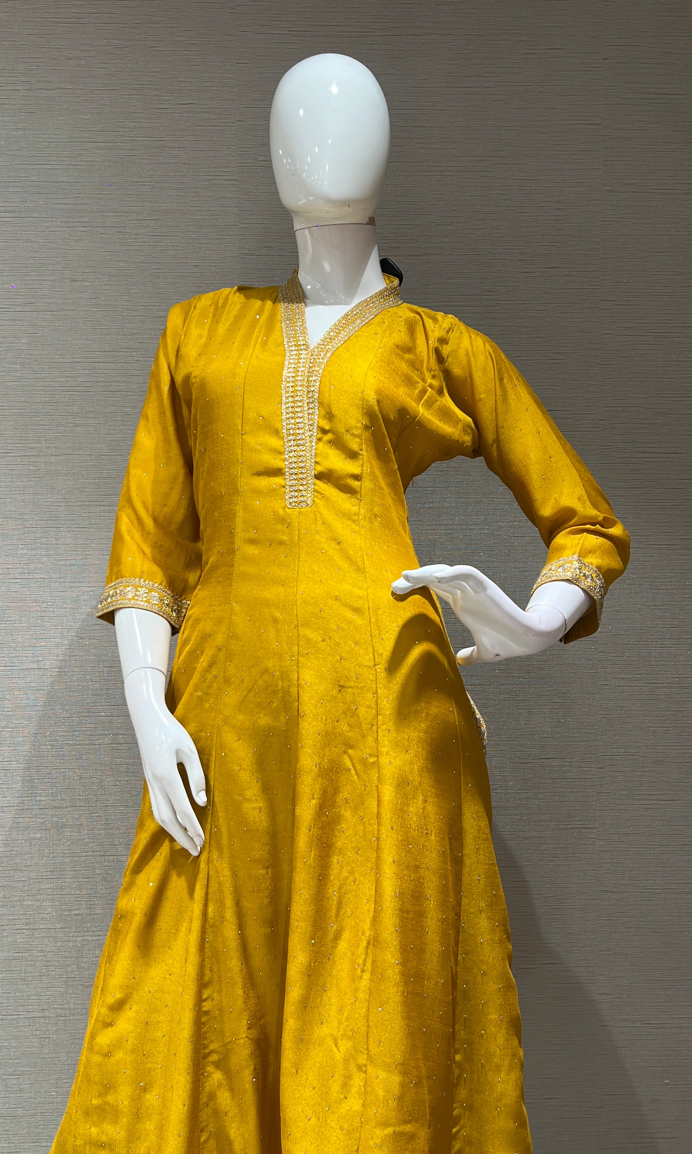 Yellow EMBROIDERED ANARKALI KURTA SET