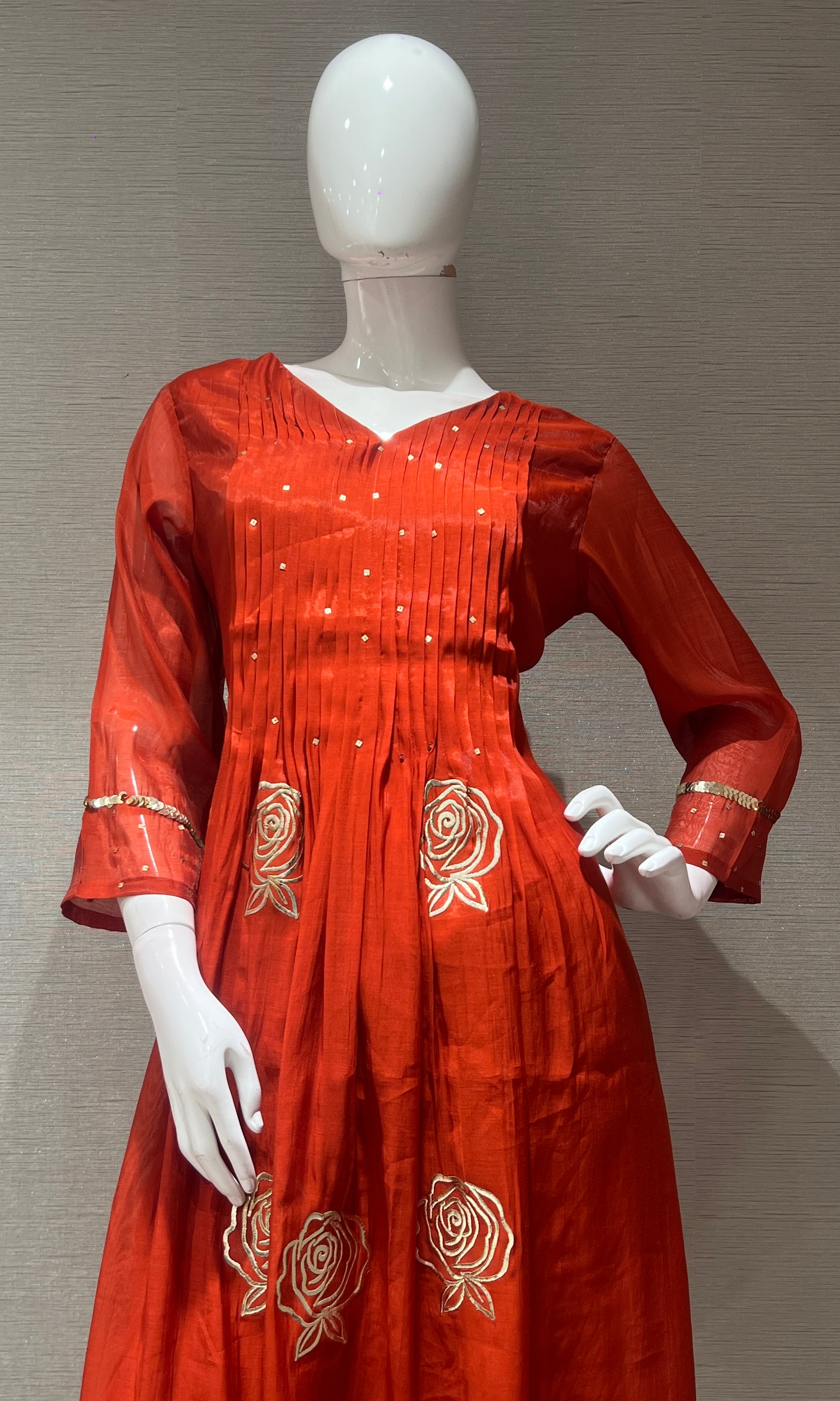Rust Mul Chanderi Anarkali Kurta Set