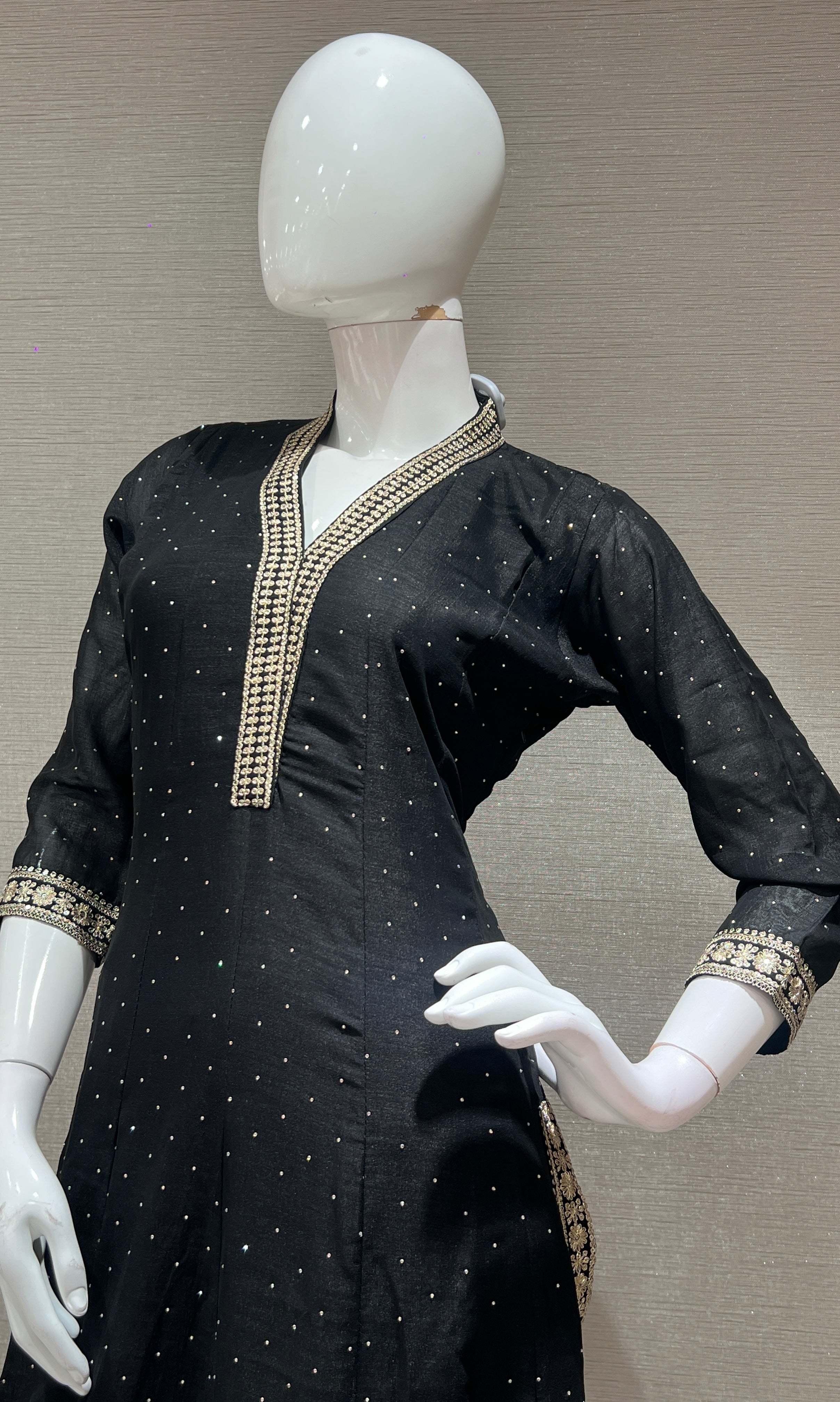 Black EMBROIDERED ANARKALI KURTA SET