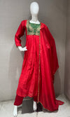 Red Flared Anarkali with Contrast Dupatta