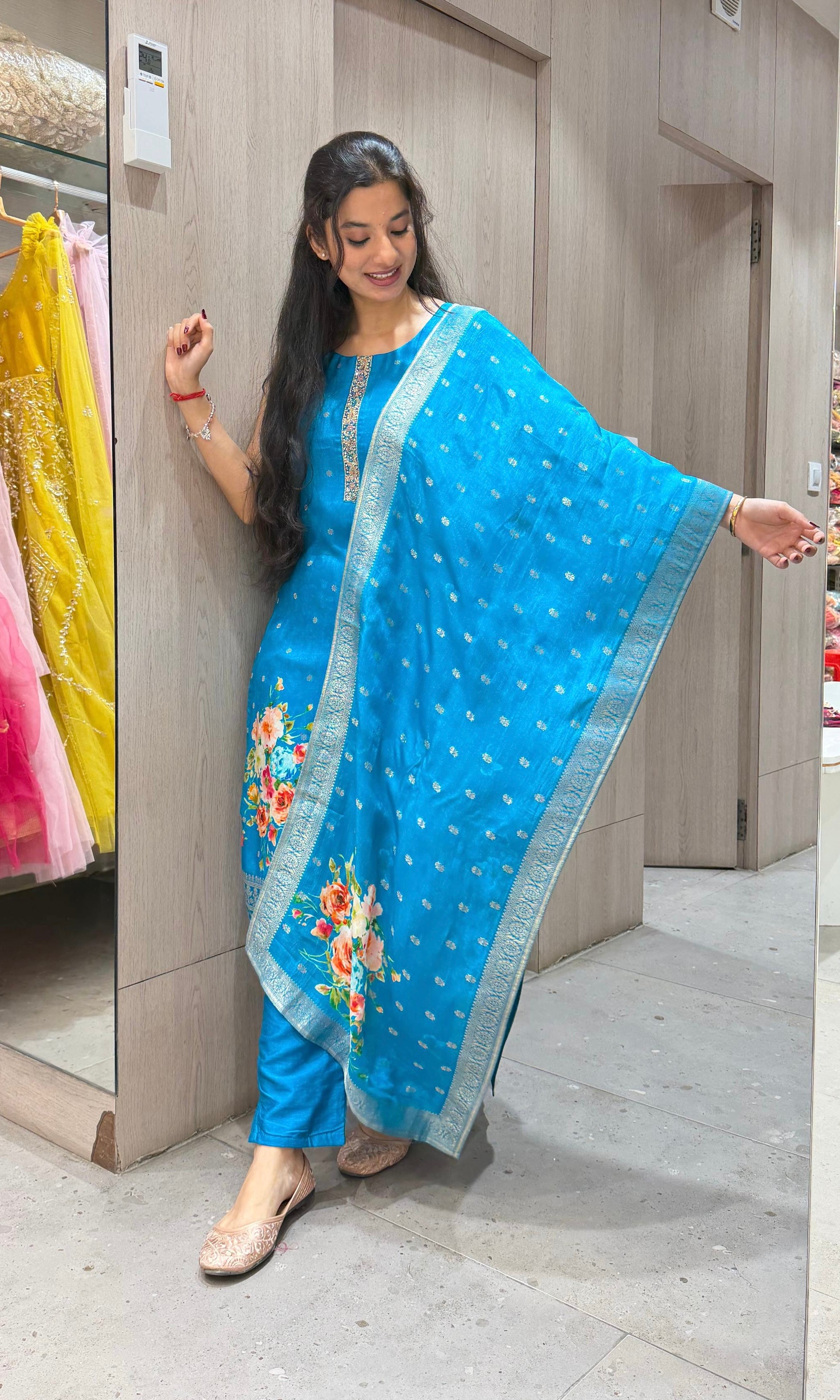 Rama blue FLORAL ETHINC kurta set