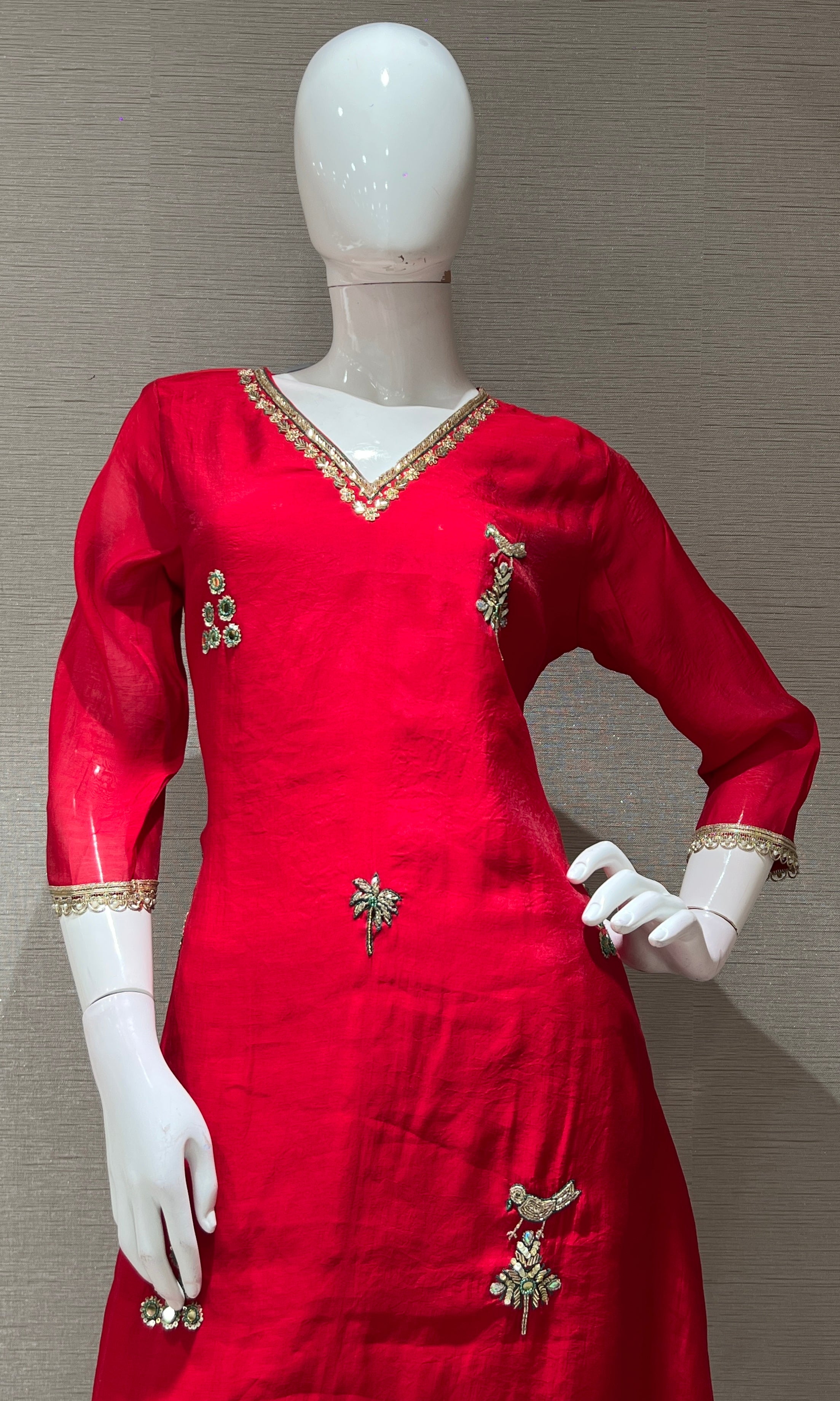 Red KURTA SET WITH DUPATTA