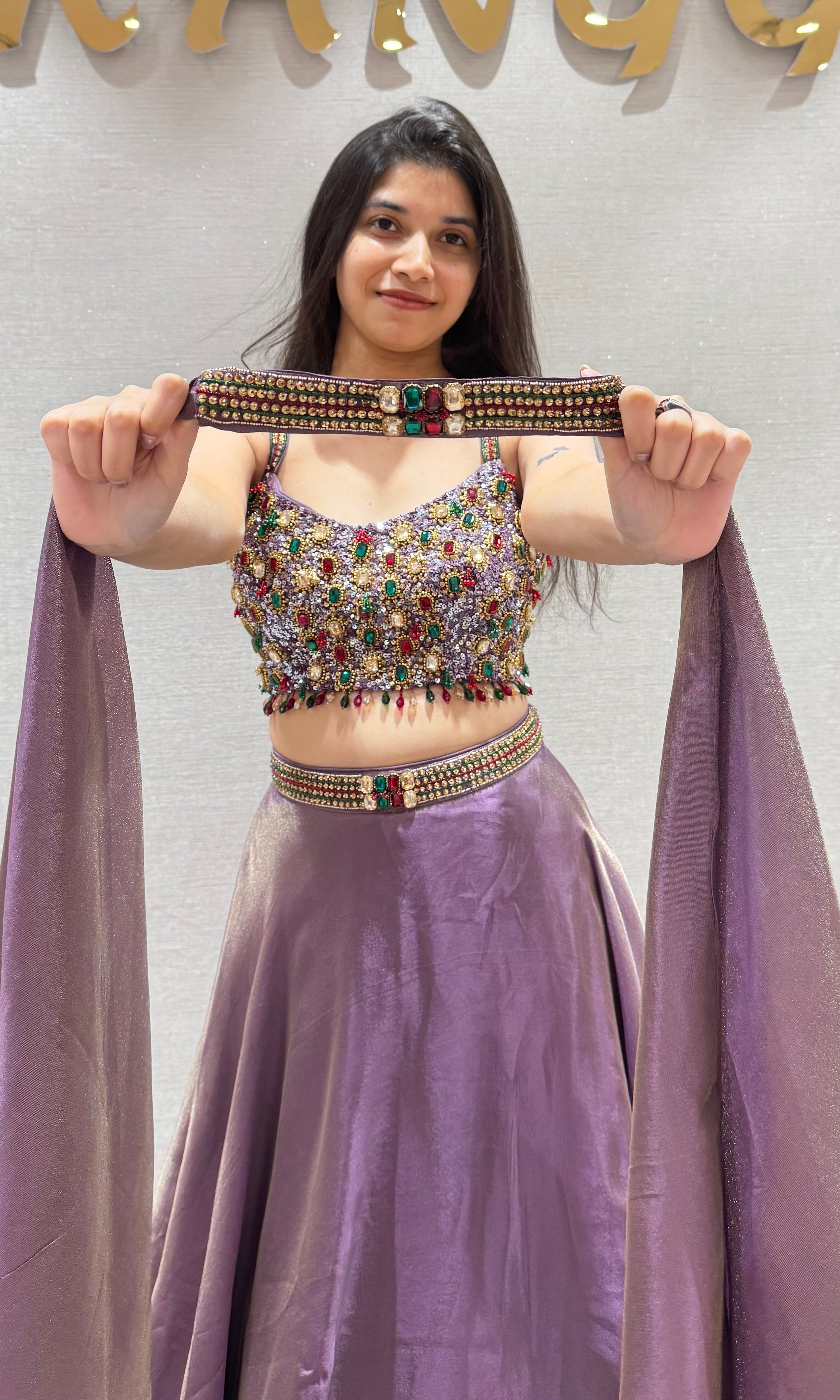 PURPLE Embroidered Crop Top lehenga