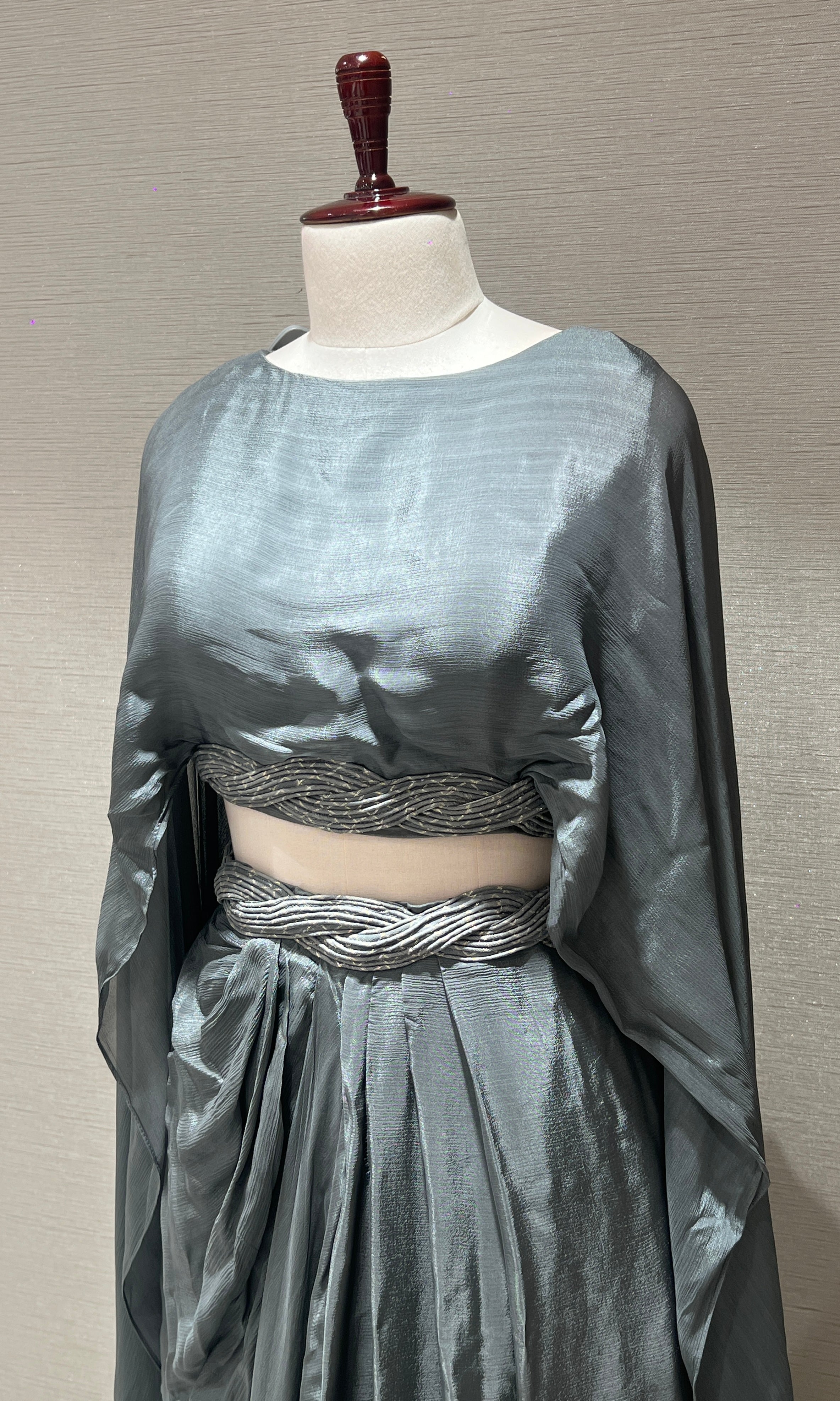 Shiny Grey cape skirt indo western dress