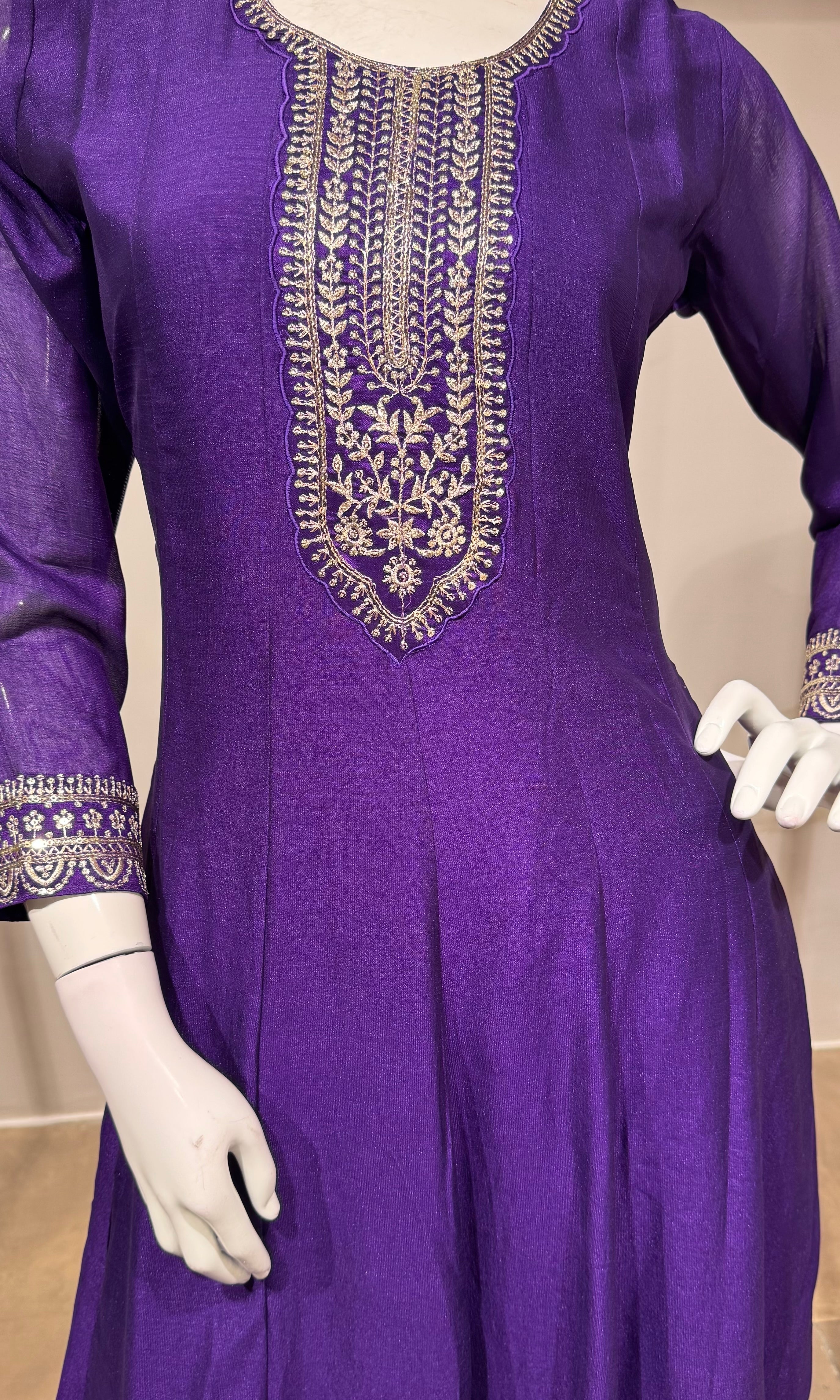 Royal Purple Embroidered Anarkali with Dupatta