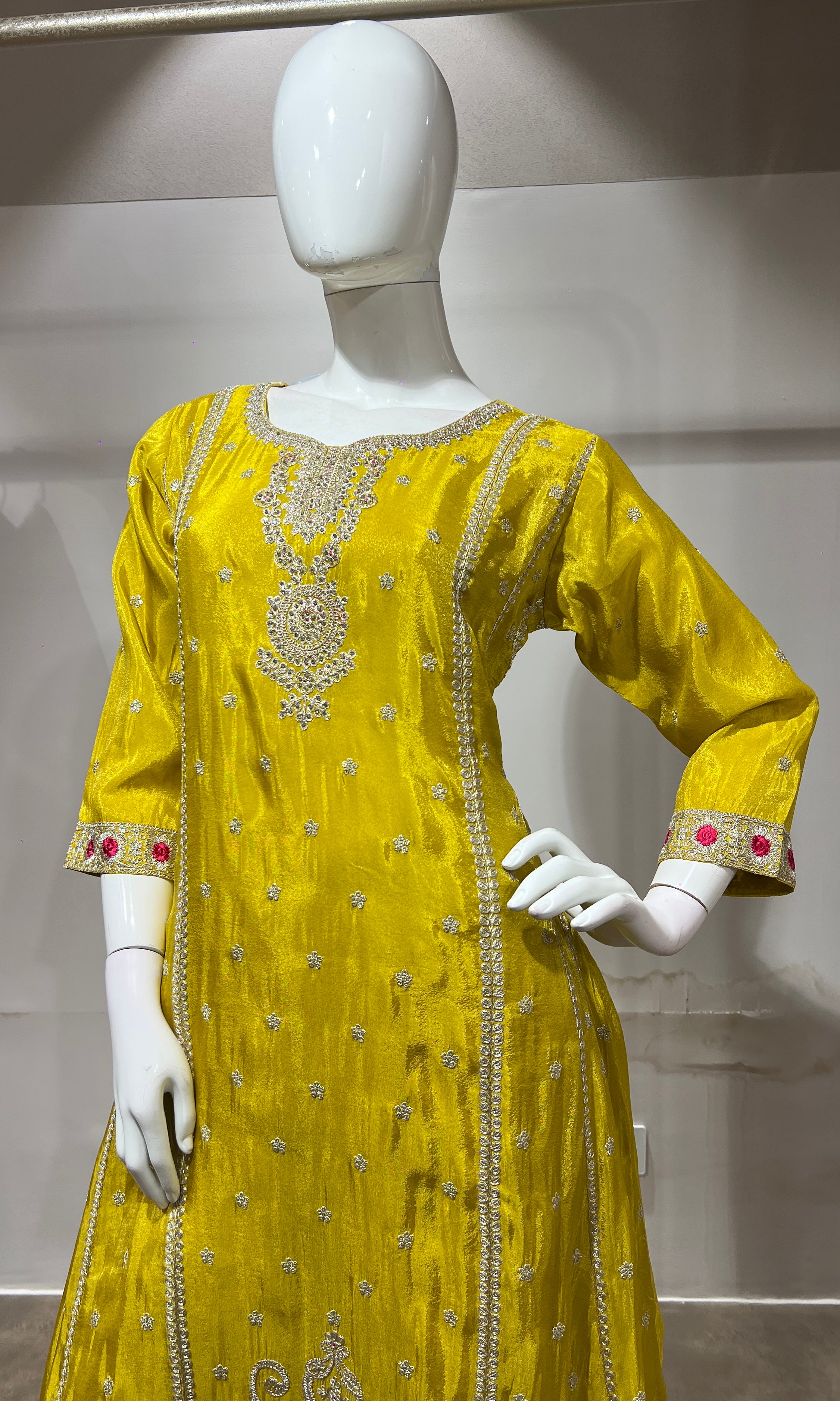 Yellow Silk Embroidered Kurta Suit with Dupatta