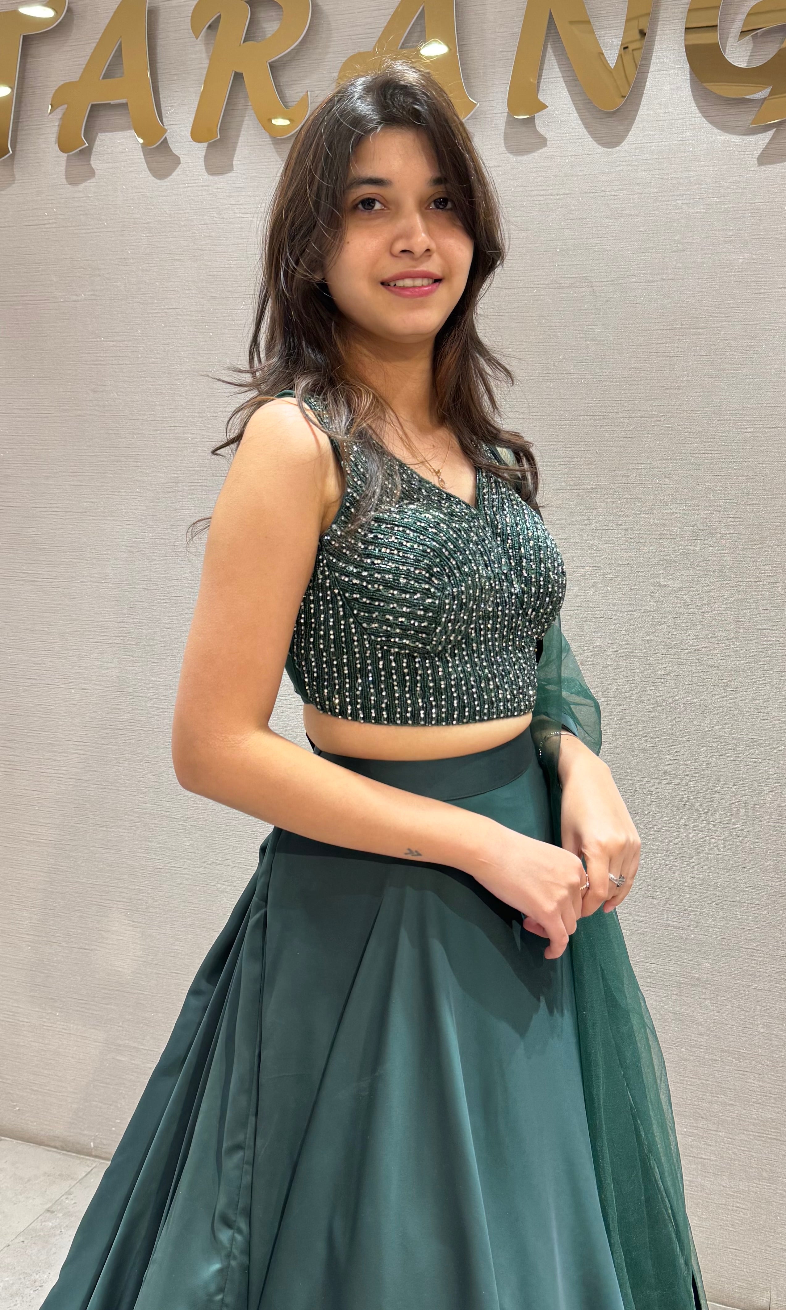 Dark Green Designer Lehenga with Crop Top