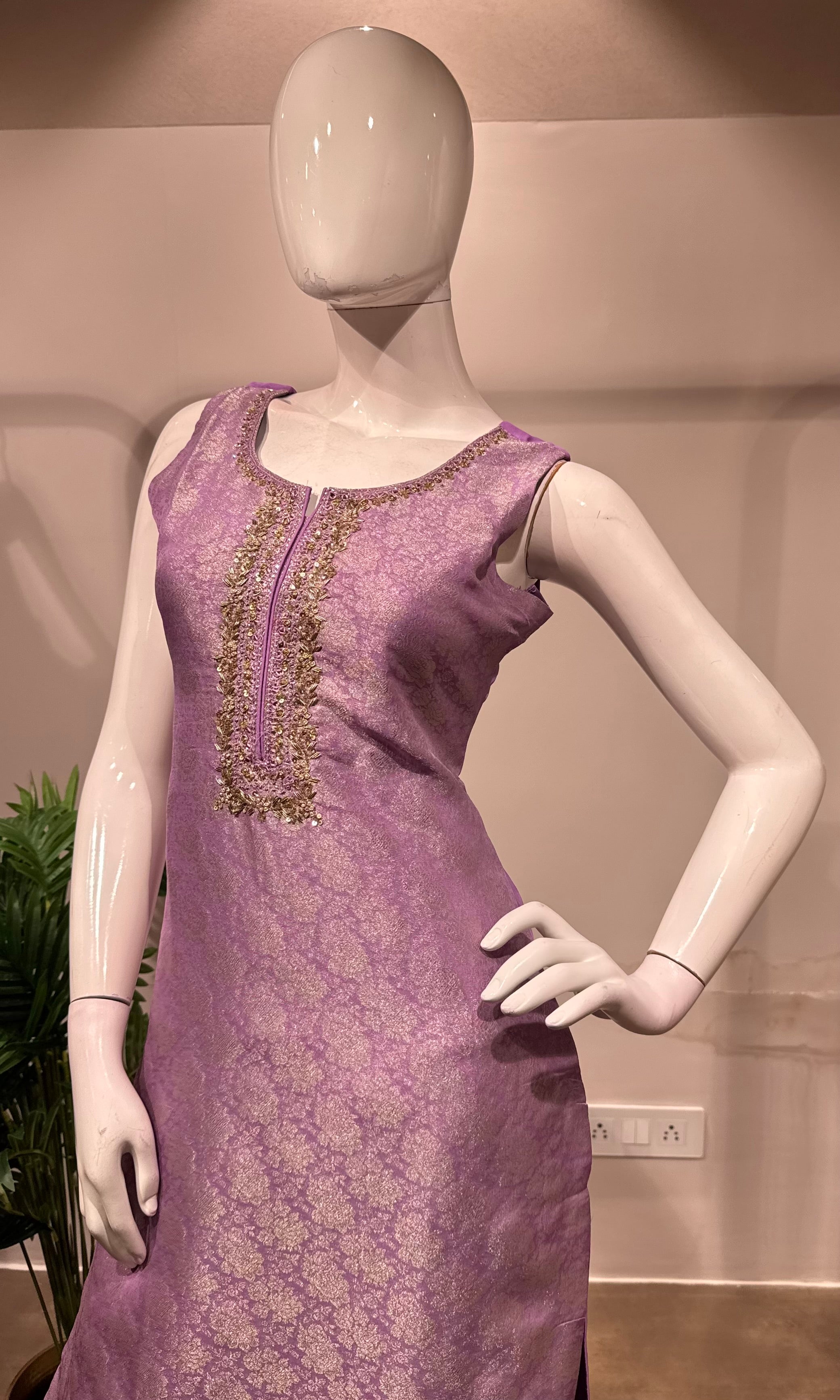 Lavender brocade kurta set