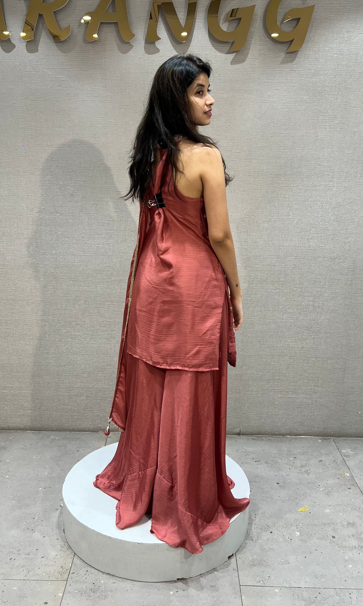 Rust Silk Embroidered Kurta and Palazzo Set