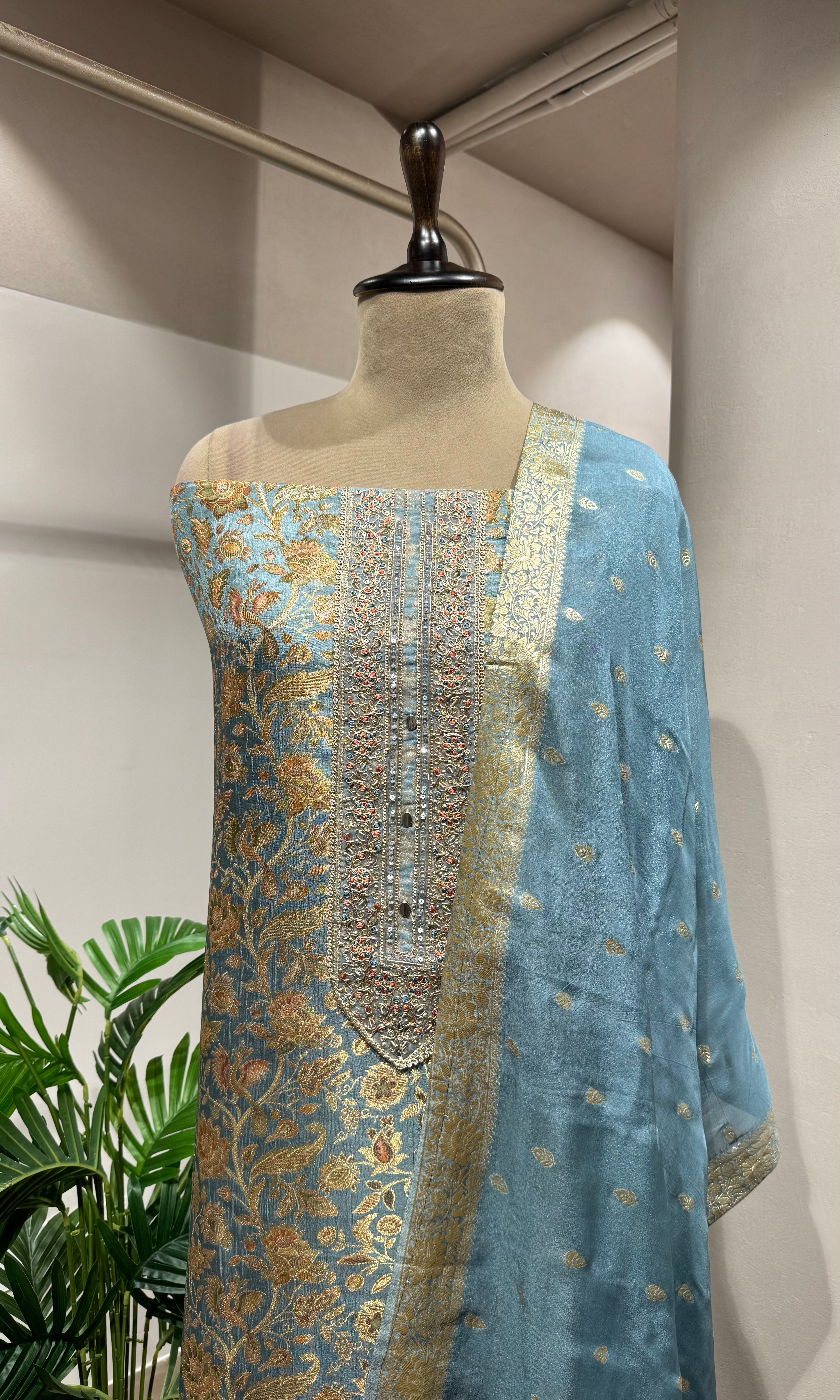 SKY BLUE BANARASI SILK DRESS MATERIAL
